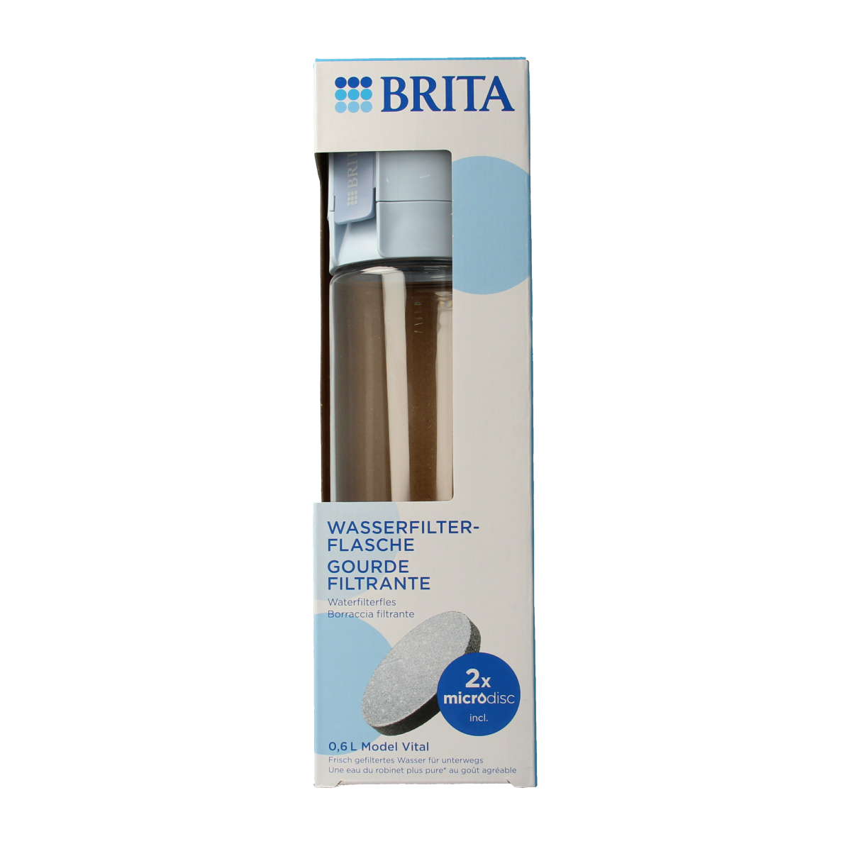 Light blue Brita water filter bottles, set of 3, ideal for cooking and dining, featuring Brita filtration for fresh tasting water.