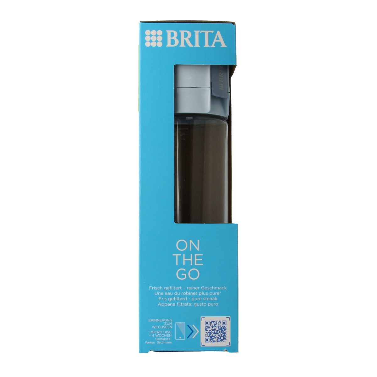 Light blue Brita water filter bottles, set of 3, designed for cooking and dining, with visible branding and clear water inside.