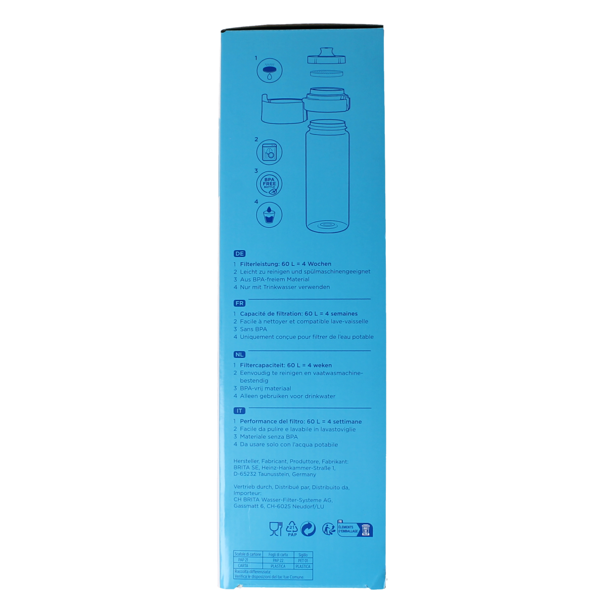 Light green Brita water filter bottles for cooking and dining, set of three, designed for fresh, filtered water.