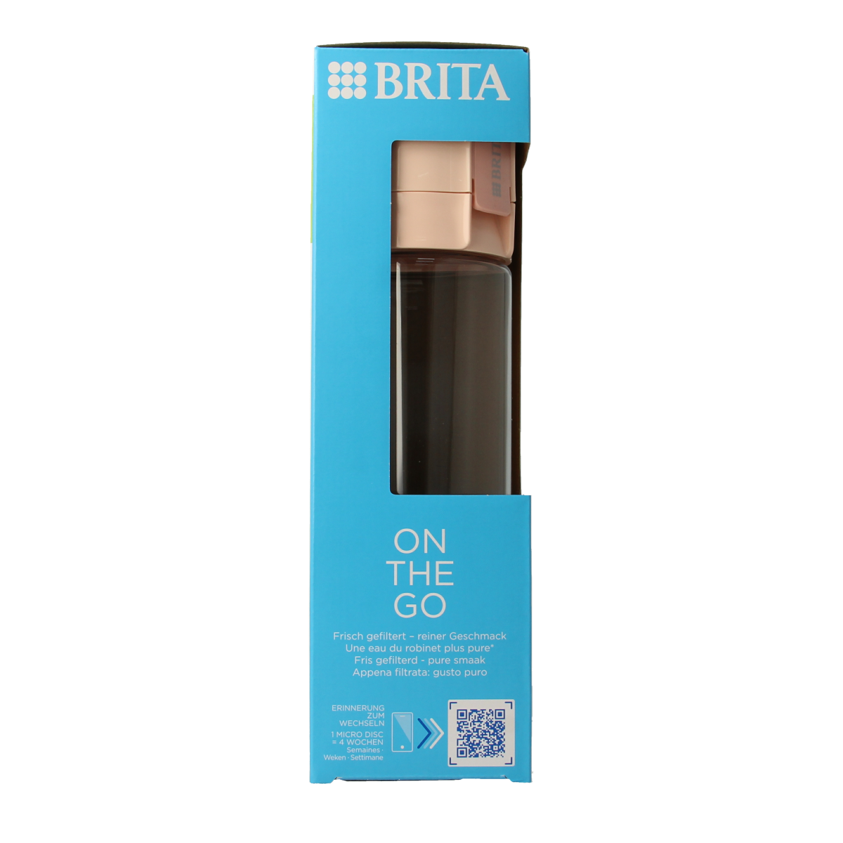 Brita water filter bottles in apricot color, set of 3, designed for cooking and dining, featuring Brita brand filtration bottles.