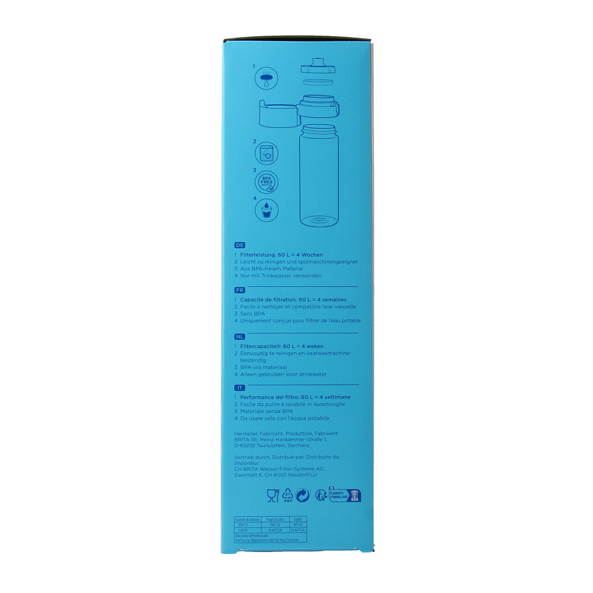 Brita water filter bottles in apricot color, set of 3, designed for cooking and dining.