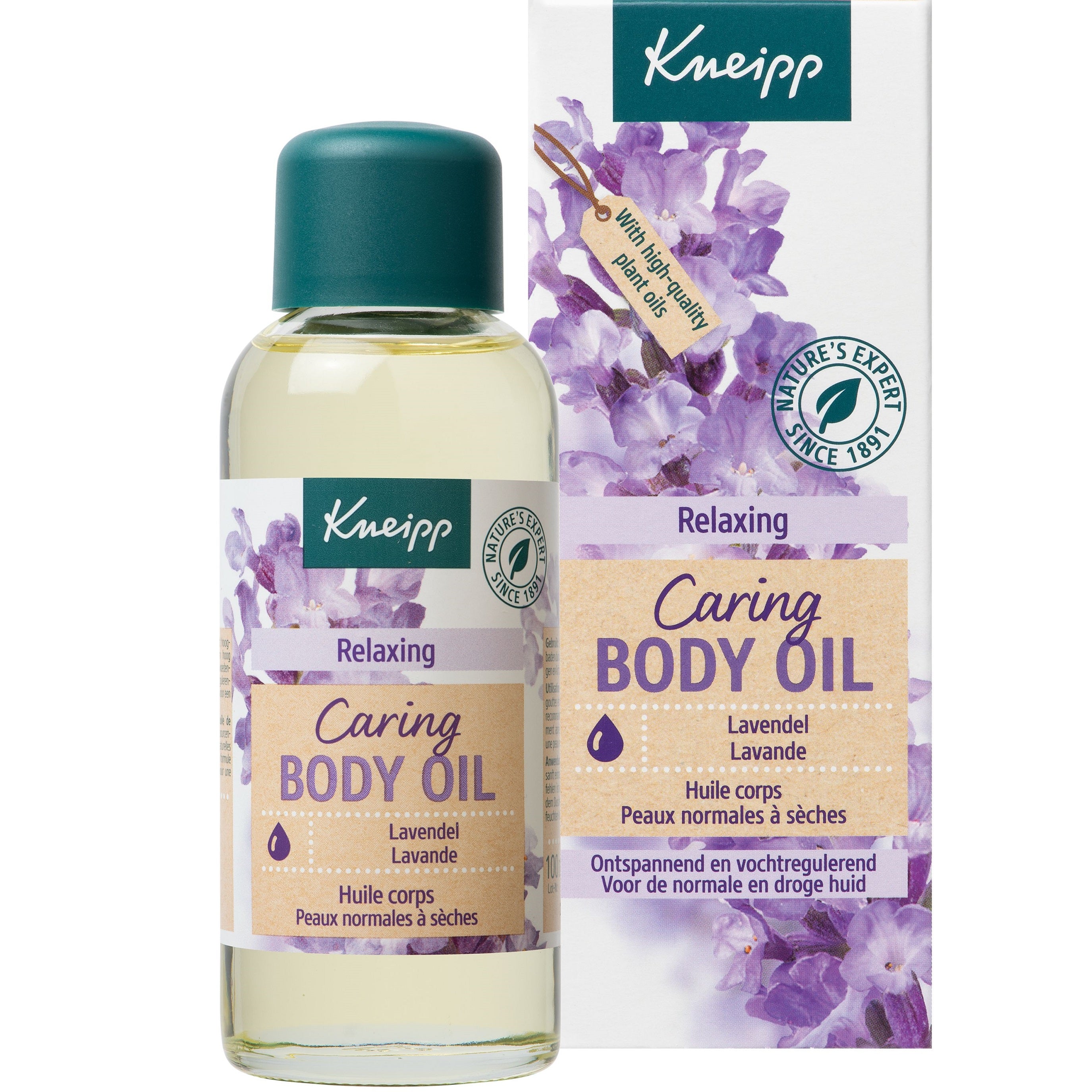 Kneipp Relaxing Lavender Body Oil in 100ml bottle, soothing and nourishing skincare product for gentle body care.