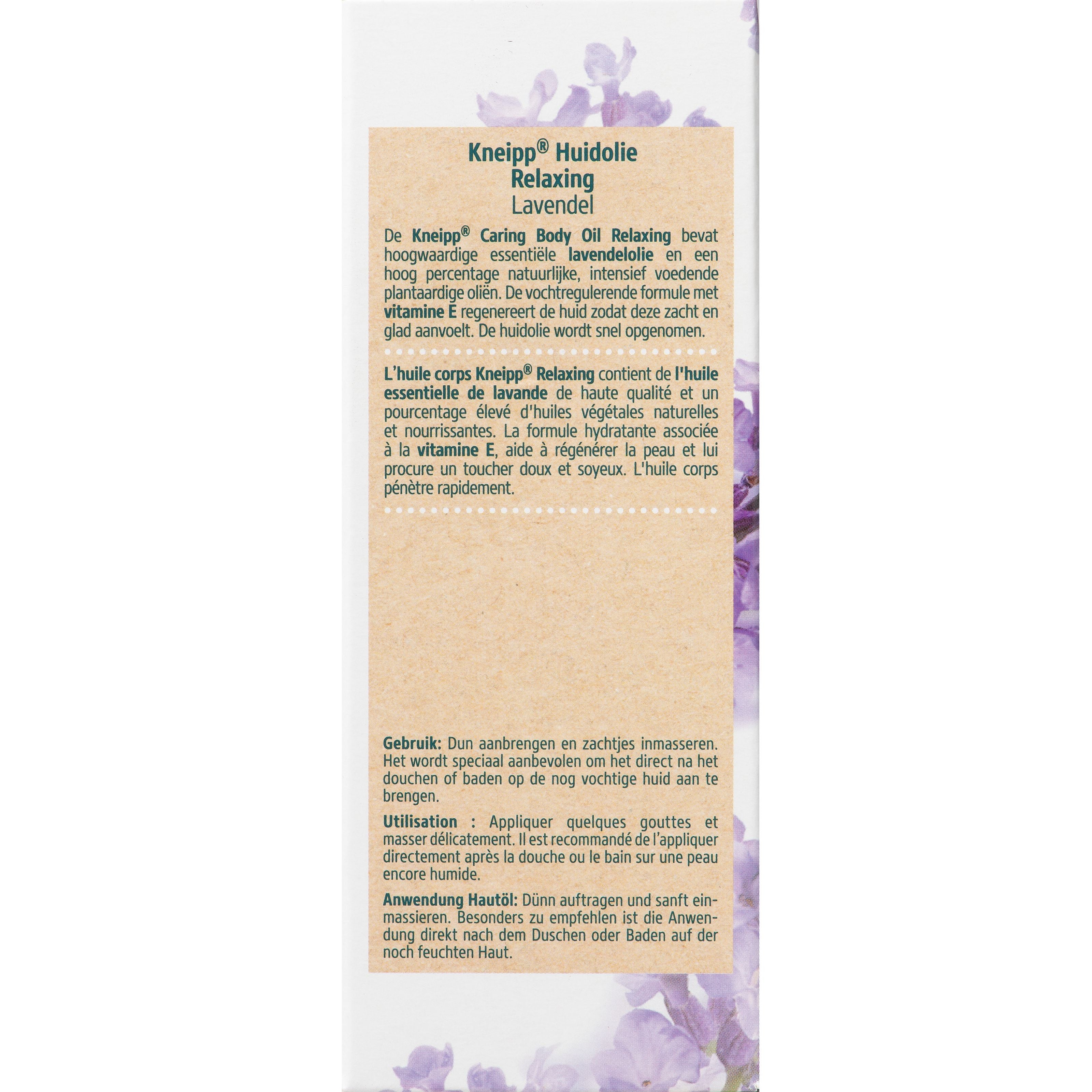 Kneipp Relaxing caring body oil with lavender in 100ml bottle, nourishing and soothing body care product.