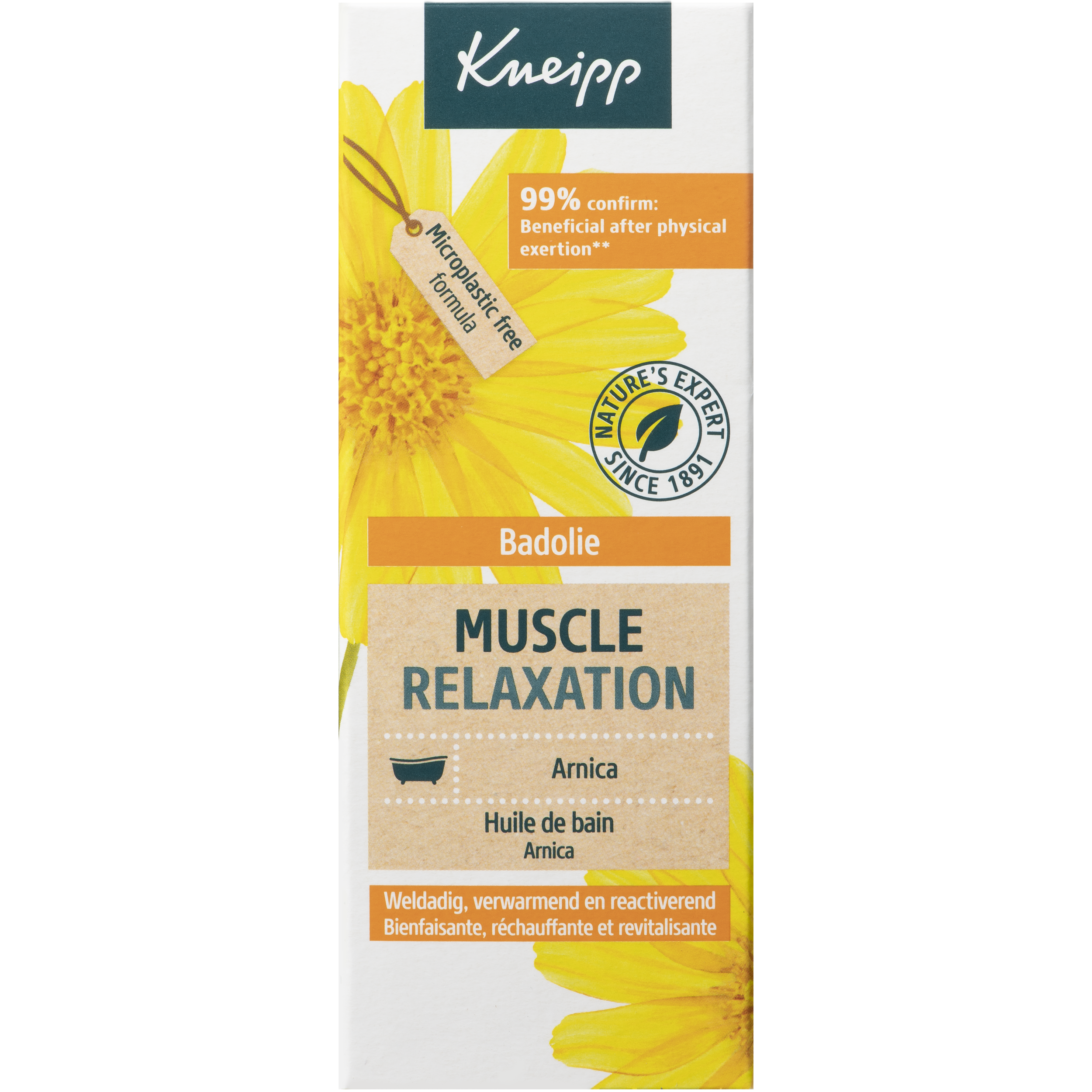 Kneipp Muscle Relaxation Arnica Bath Oil 100ml, a soothing bath and shower oil with arnica for muscle relaxation.