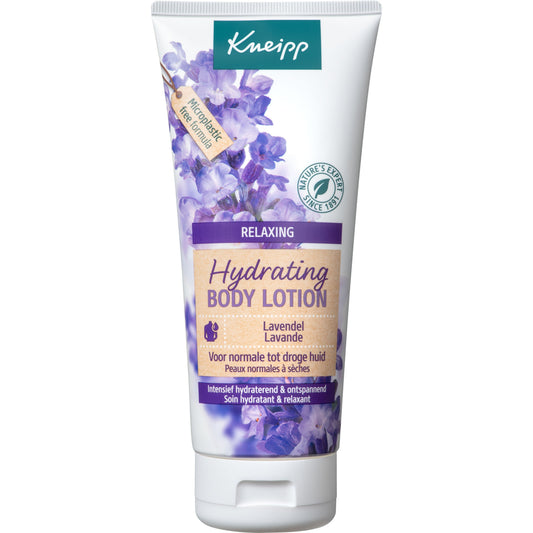 Kneipp Relaxing Hydrating Body Lotion with lavender in a 200ml bottle, designed for soothing body skincare.