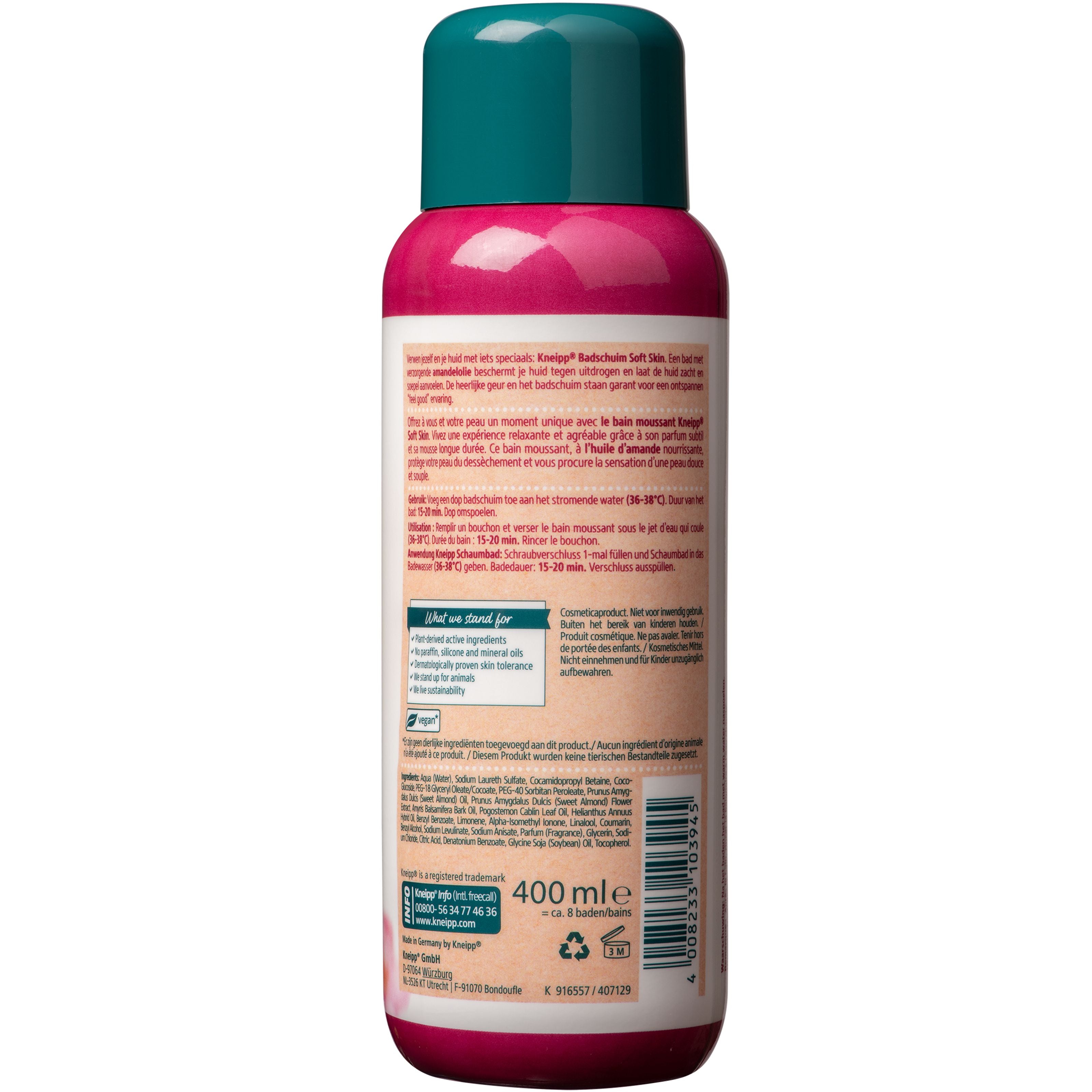 Kneipp Almond Blossom Bath and Shower Gel in a 400ml bottle, featuring soft skin benefits and a gentle almond scent.