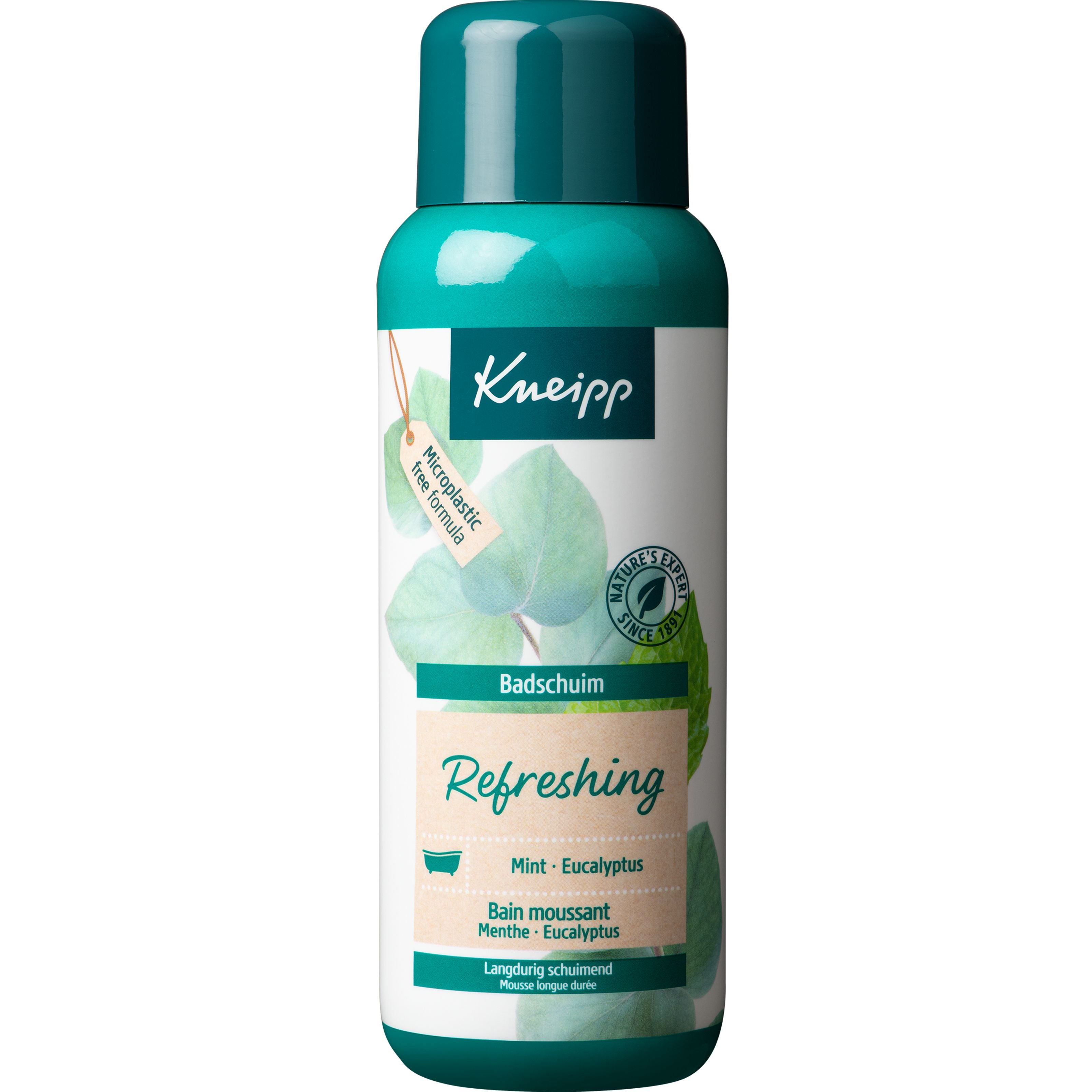 Kneipp Refreshing Mint Eucalyptus bath and shower foam in a 400ml bottle, featuring mint and eucalyptus scent.