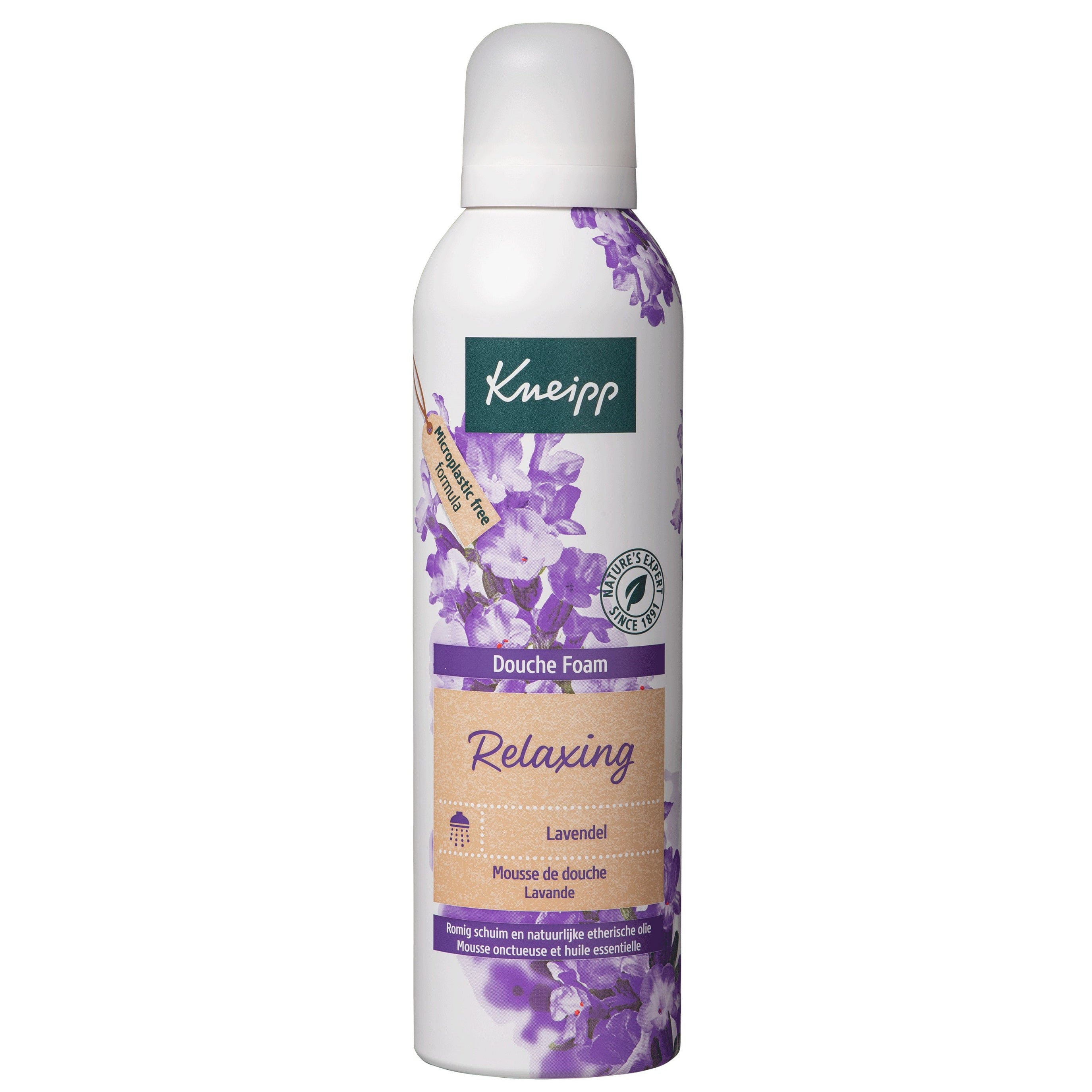 Kneipp relaxing lavender shower foam in 200ml bottle, creamy lather with lavender scent for soothing shower experience