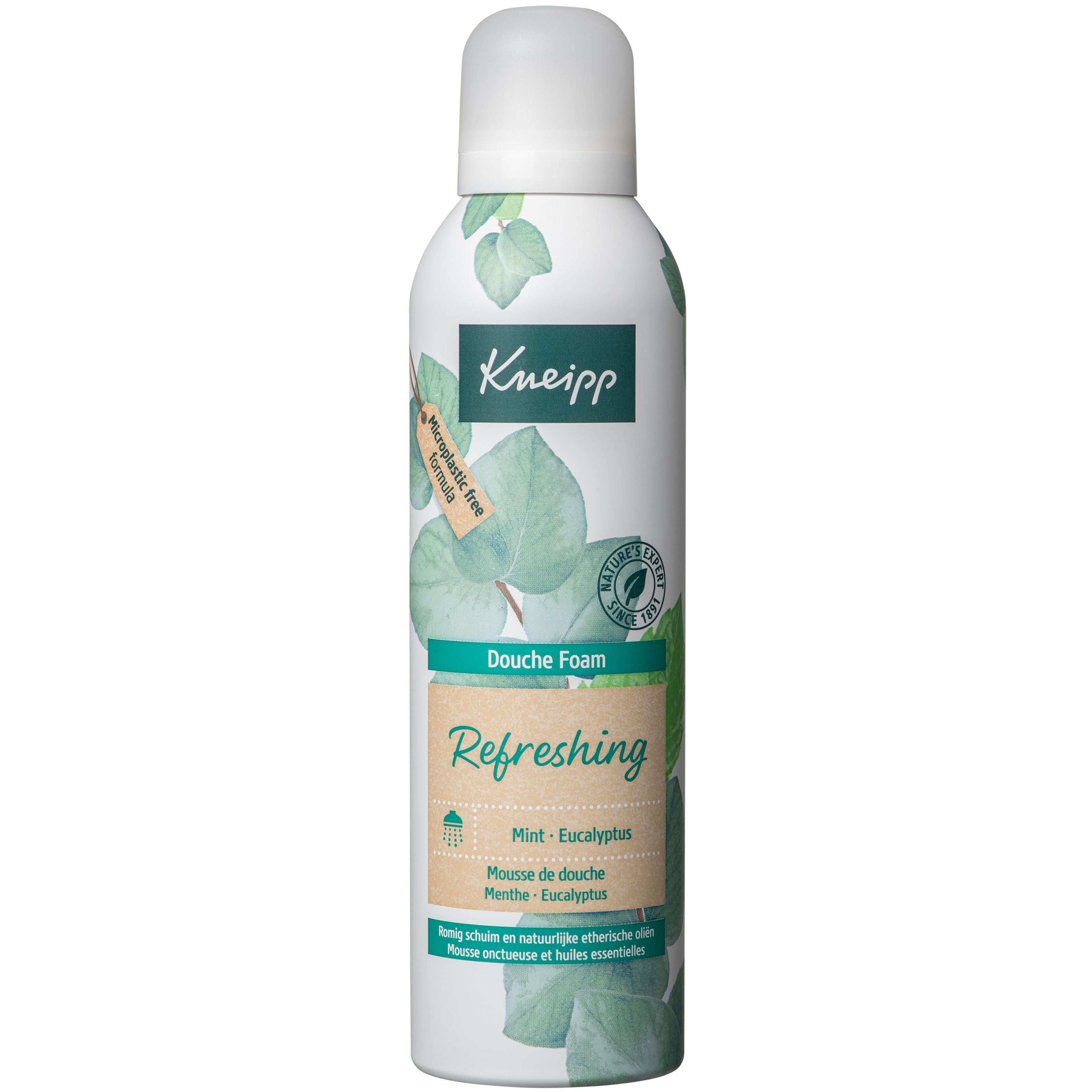 Kneipp Refreshing douche foam with mint and eucalyptus in a 200ml bottle, suitable for refreshing bath and shower use.