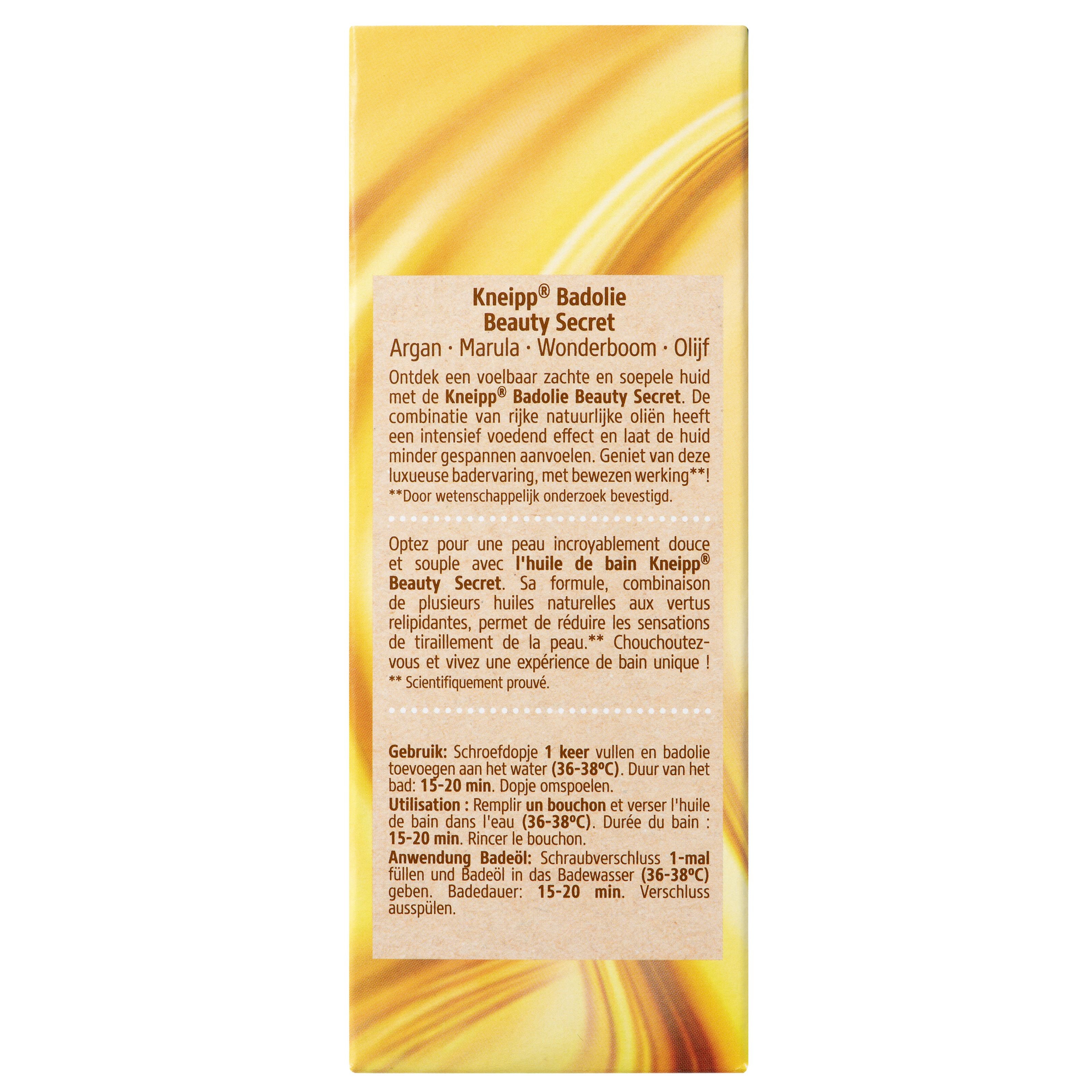 Kneipp Beauty Secret Olive Bath and Shower Oil 100ml bottle with olive oil, designed for nourishing bath and shower use