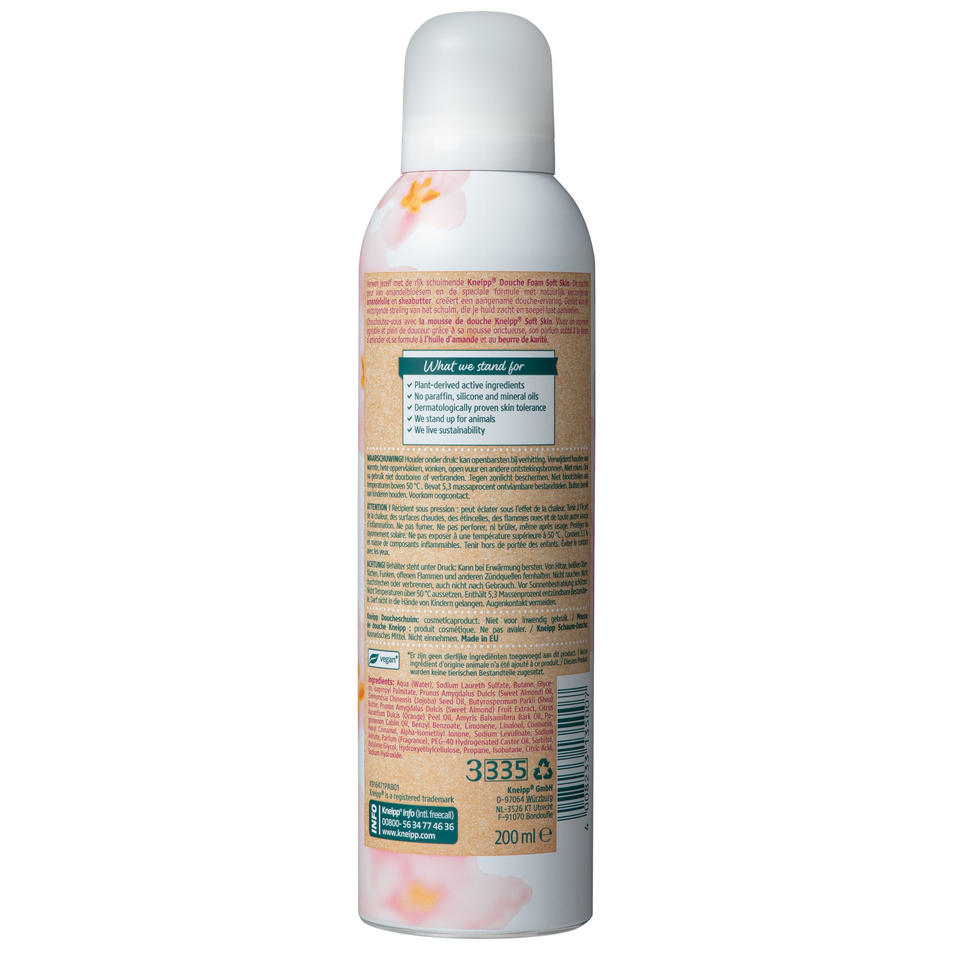 Kneipp Soft Skin Douche Foam with Almond Blossom in 200ml bottle, gentle cleansing for soft, smooth skin.