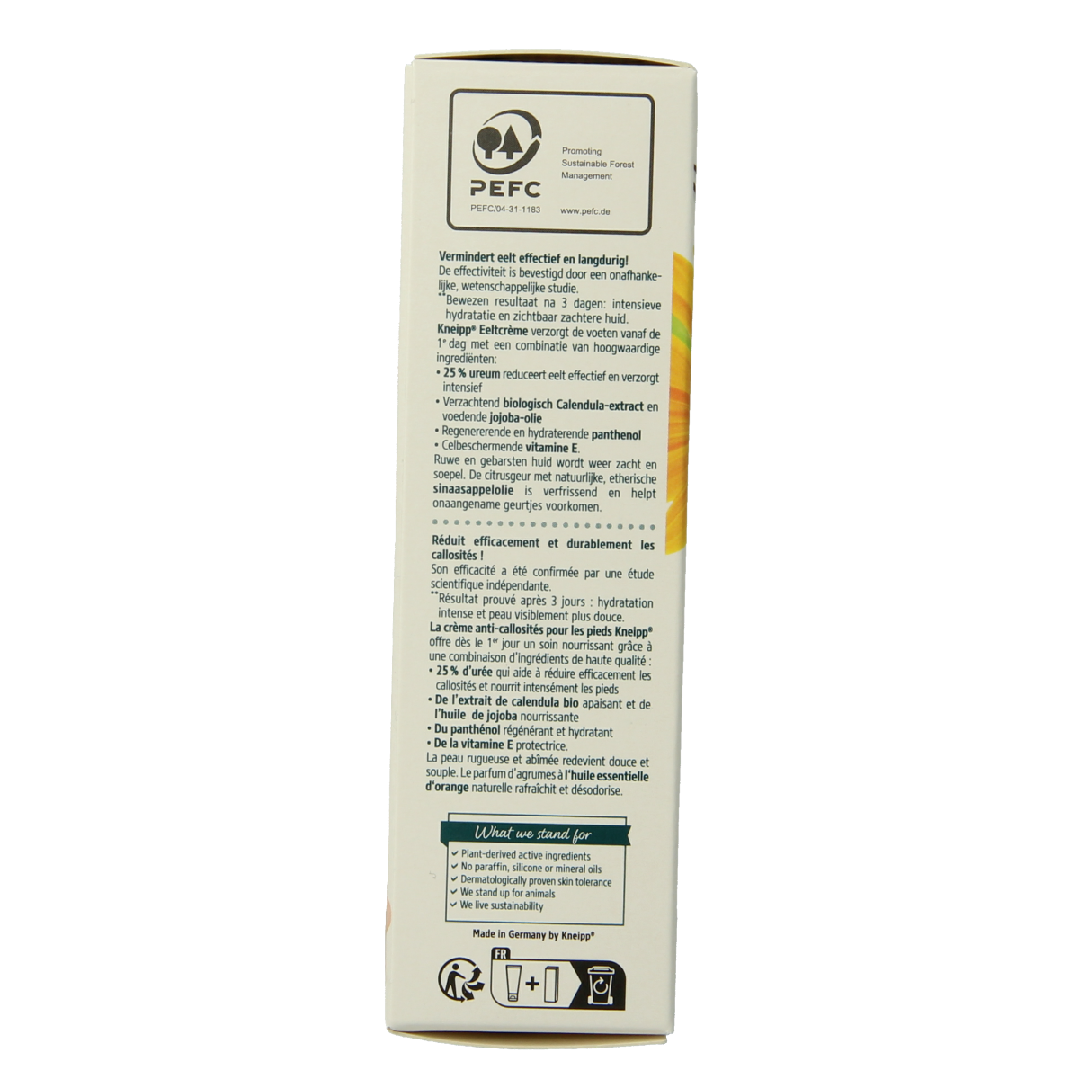 Kneipp foot care eeltcreme with calendula and orange oil in a 50ml tube for nourishing foot treatment.