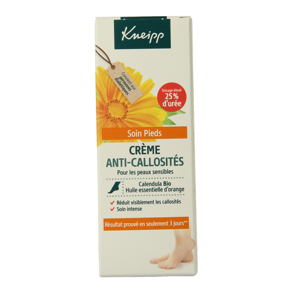 Kneipp foot care eeltcreme with calendula and orange oil in 50ml, moisturizing foot cream for smooth, healthy feet.