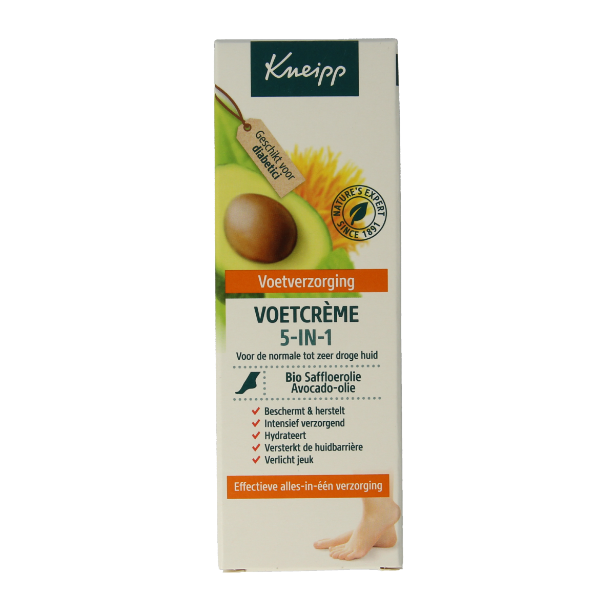 Kneipp Foot Care 5-in-1 voetverzorging crème in 75ml tube, designed for nourishing and revitalizing tired feet.