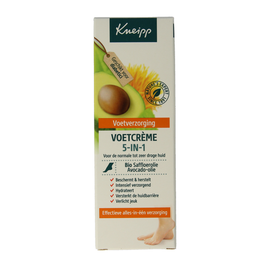 Kneipp Foot Care 5-in-1 voetverzorging crème in 75ml tube, designed for nourishing and revitalizing tired feet.