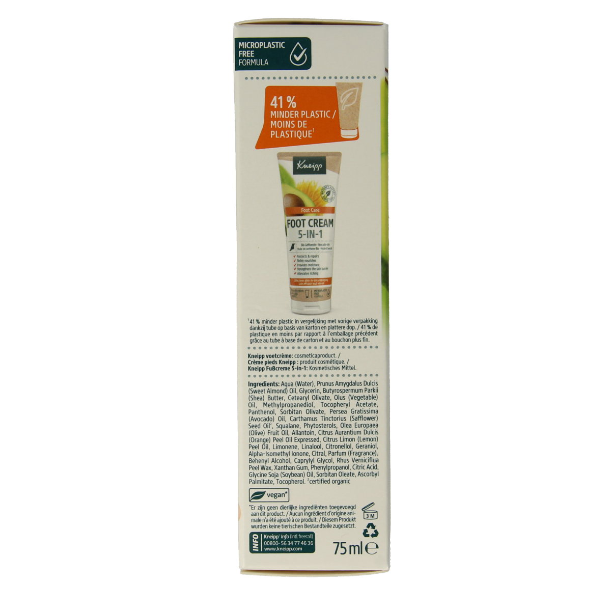 Kneipp 5-in-1 foot care voetcreme in 75ml jar, featuring natural ingredients for nourishing and revitalizing foot care.