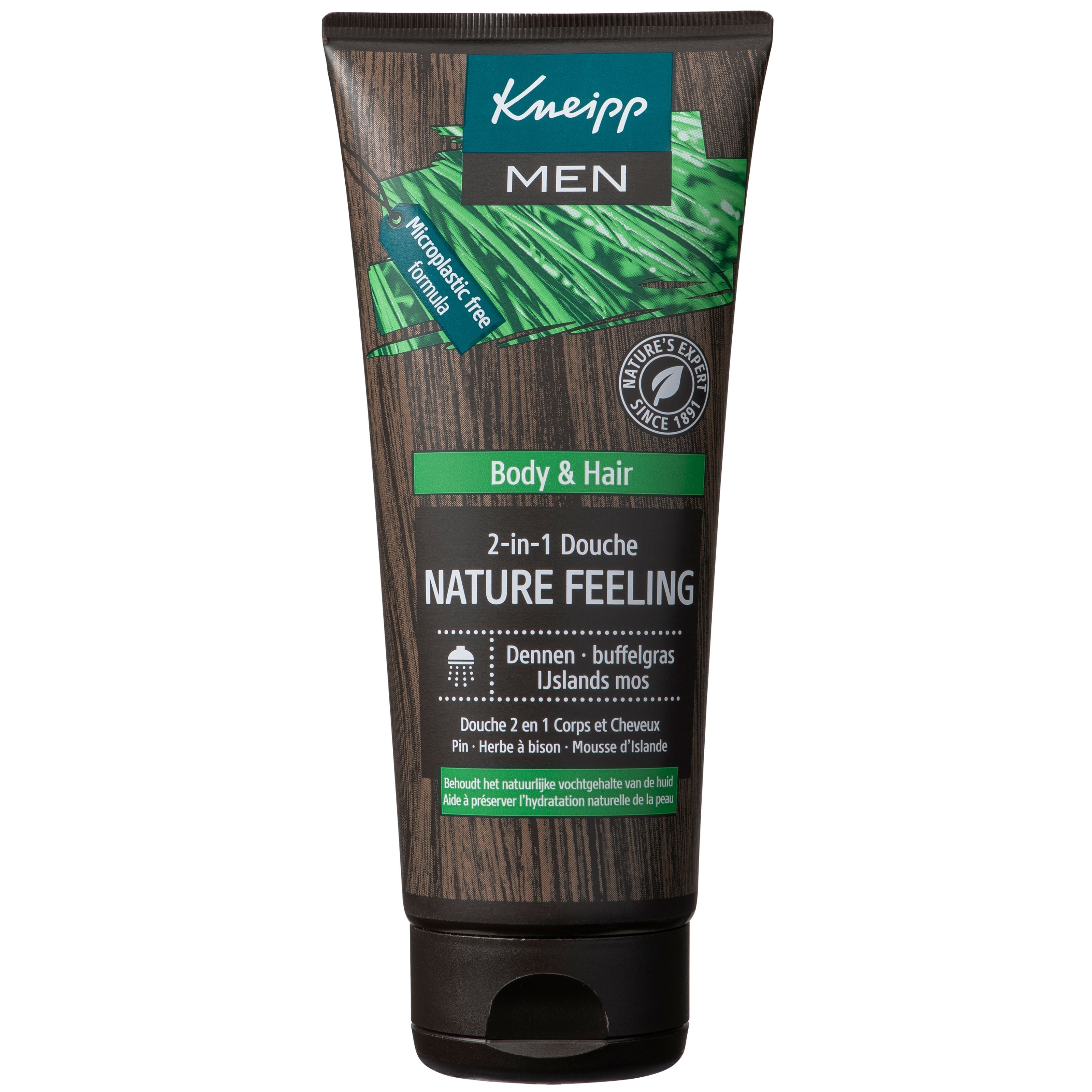 Kneipp Men body and hair 2-in-1 douche in a 200ml bottle, featuring natural scent and refreshing design for men.