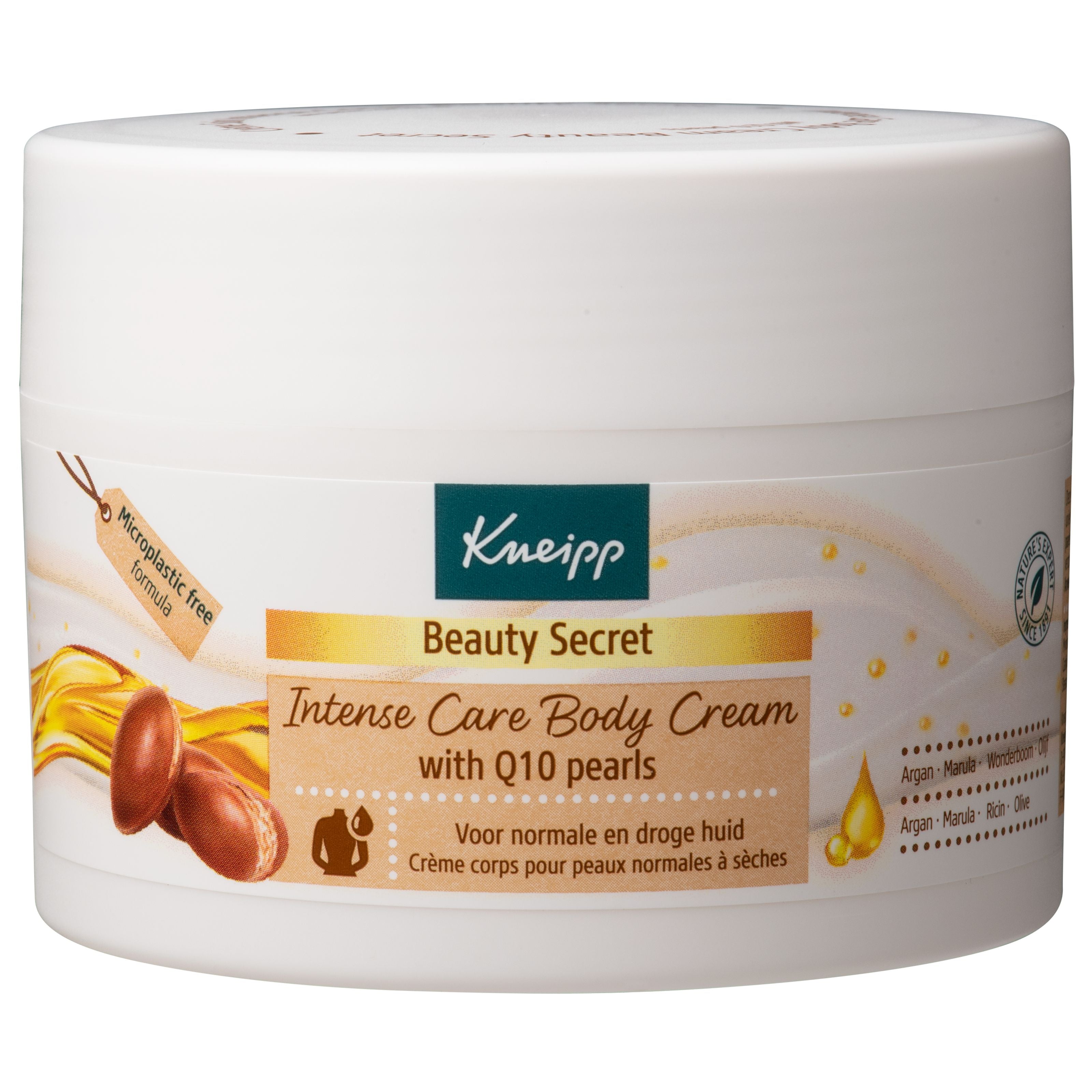 Kneipp Beauty Secret Body Creme 200ml, nourishing body lotion in a white jar with a blue lid, for smooth skin.