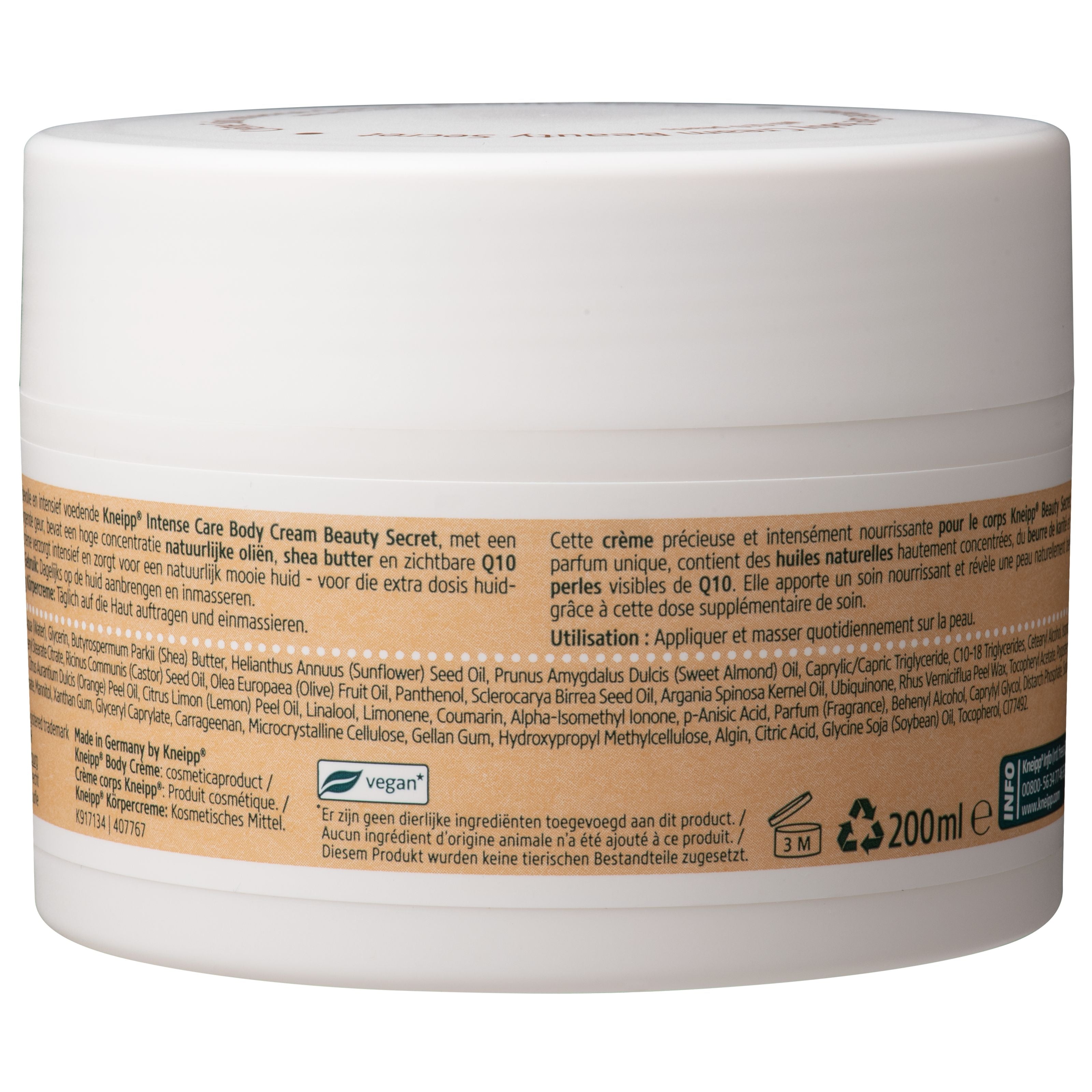 Kneipp Beauty Secret Body Creme 200ml in a white jar, smooth texture, ideal for nourishing body skincare.