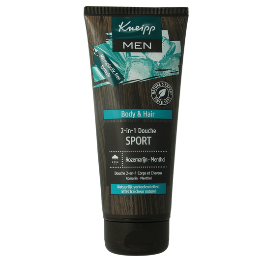 Kneipp Men 2-in-1 sports body and hair shower gel in a 200ml bottle, designed for invigorating cleansing.