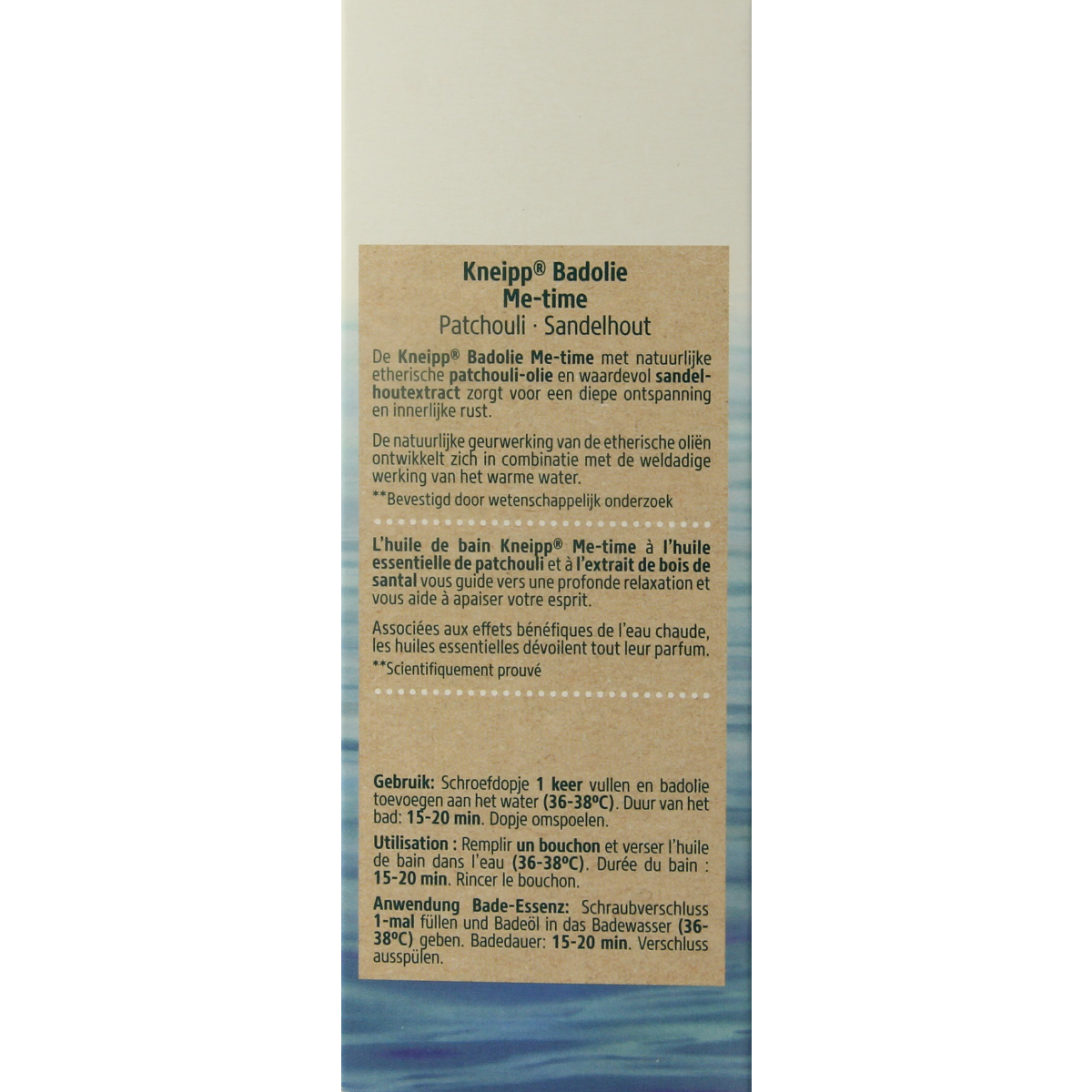 Kneipp Me Time bath and shower oil bottle, 100ml, with a clear view of the product label and orange-colored cap.