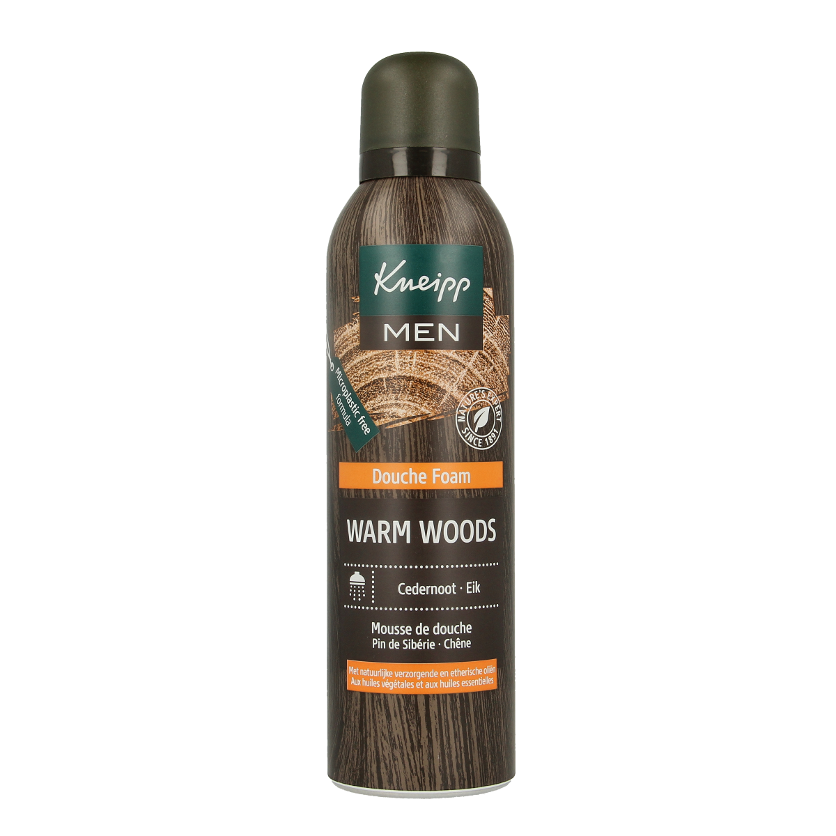 Kneipp Men Warm Woods douche foam with cedarwood scent, 200ml, for a refreshing shower experience.
