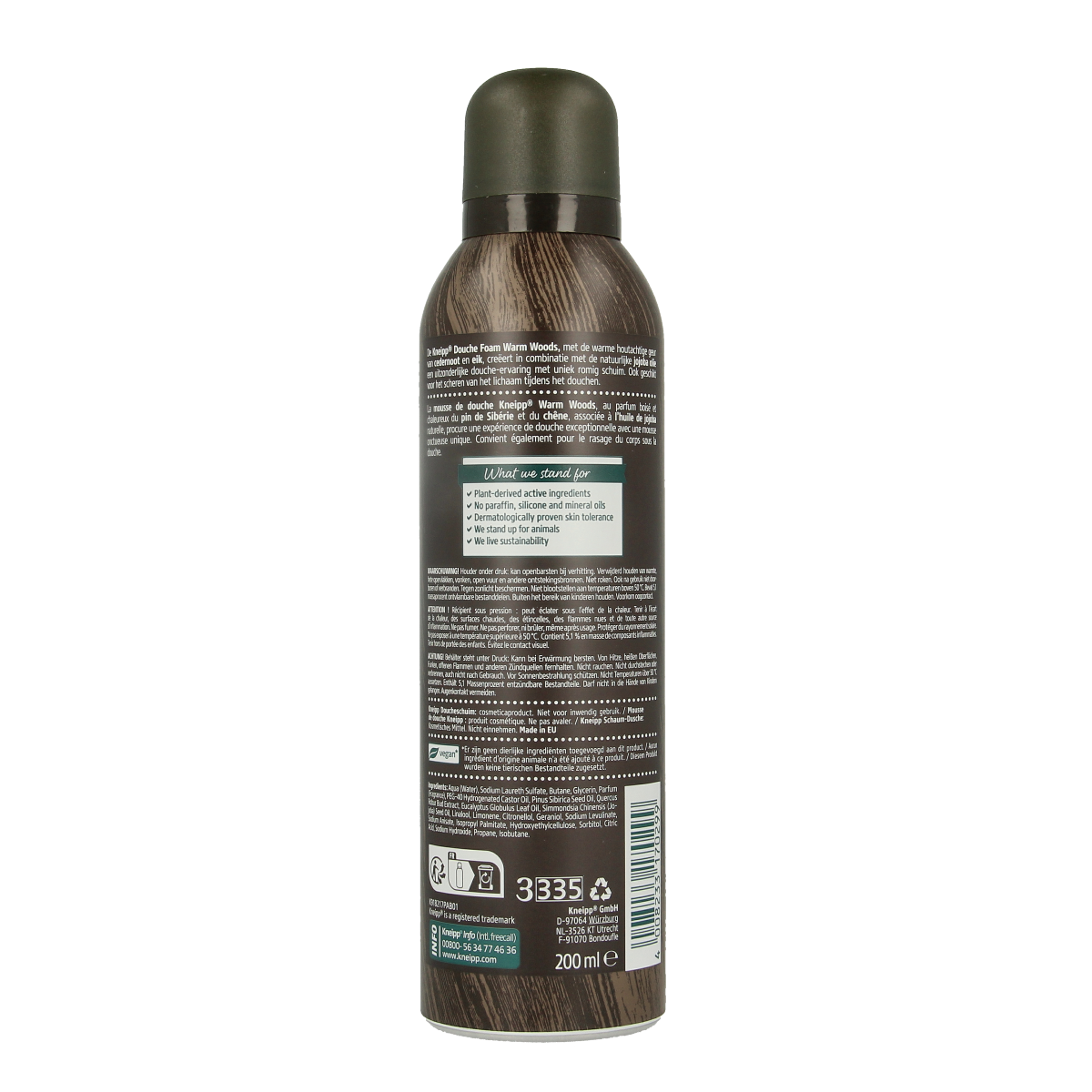 Kneipp Men Warm Woods douche foam with cedarwood, 200ml, in a pump bottle, for a warm, woody shower experience.
