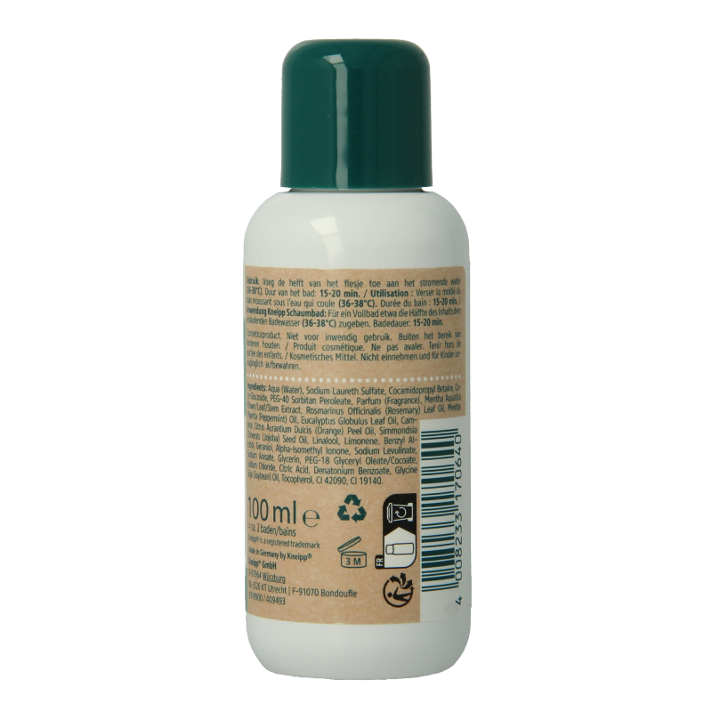 Kneipp Goodbye Stress bath and shower foam bottle, 100ml, with calming herbal ingredients, for relaxing bath and shower experience.