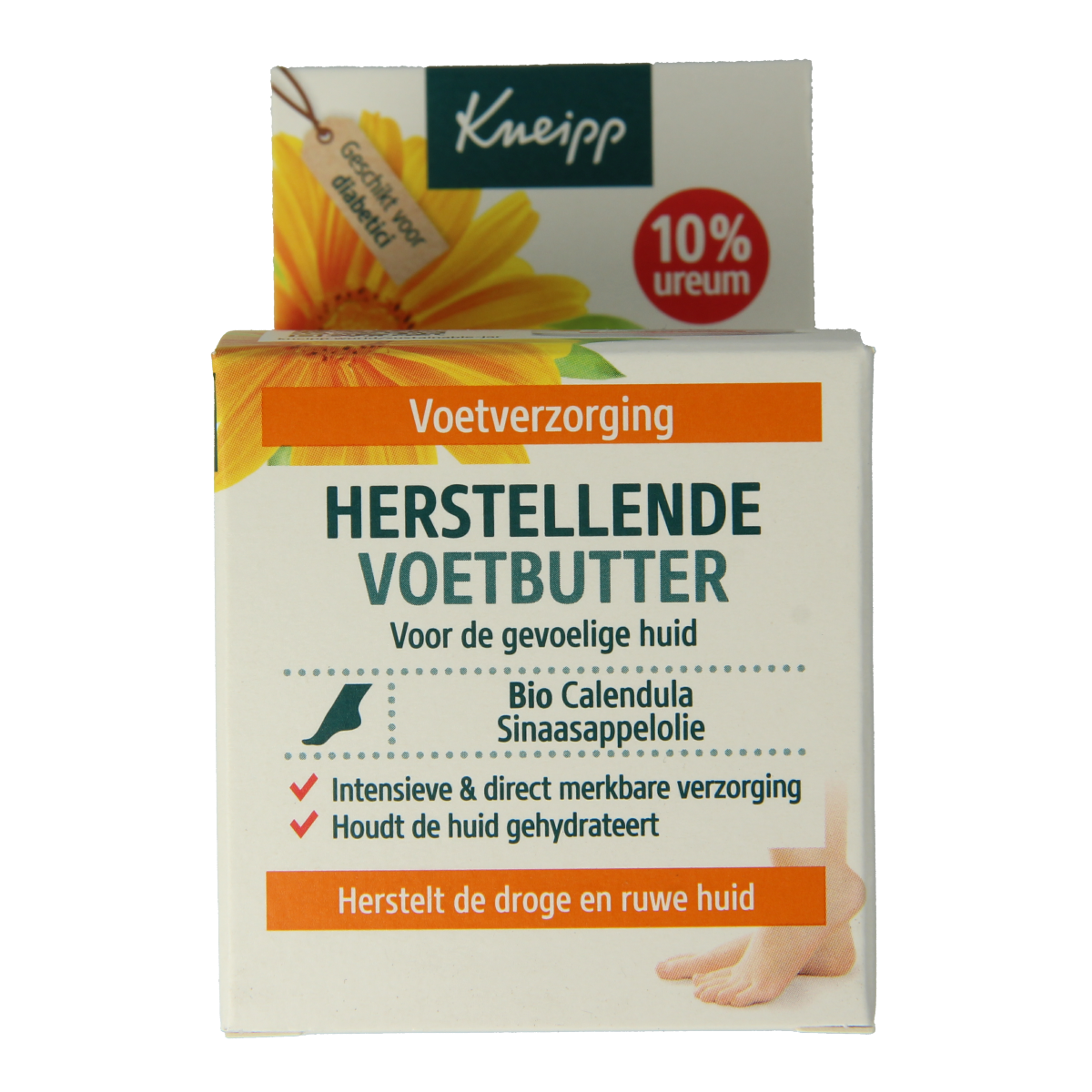 Kneipp foot care voetbutter with calendula and orange oil, 100ml, nourishing foot moisturizer in a tub.