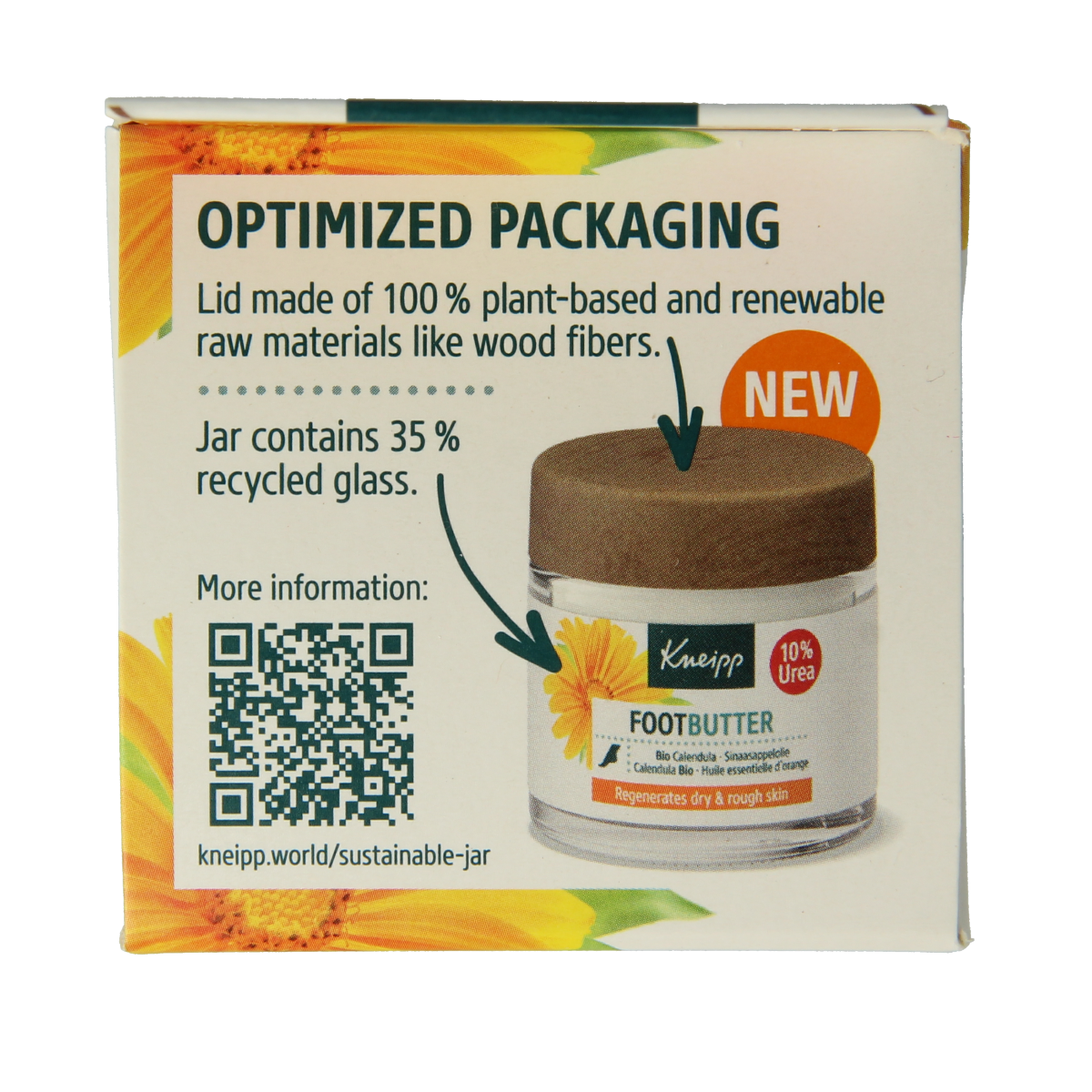 Kneipp foot care voetbutter with calendula and orange oil, 100ml, moisturizing and soothing foot treatment in a jar.