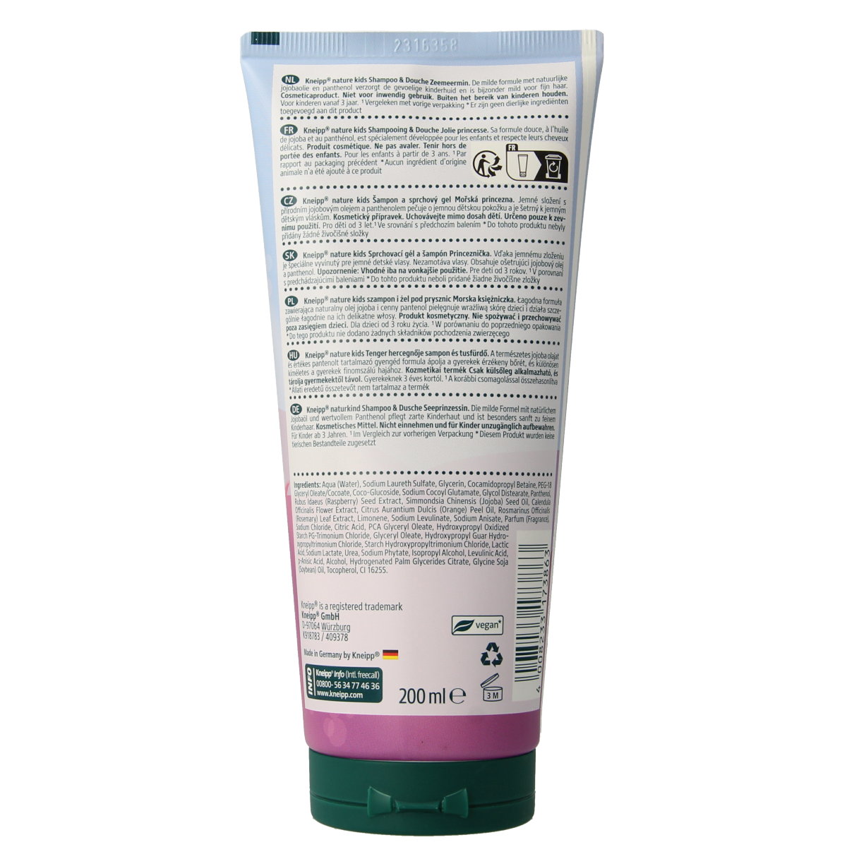 Kneipp Zeemeermin shampoo and shower gel in 200ml bottle, gentle bath and douche product with ocean-inspired scent