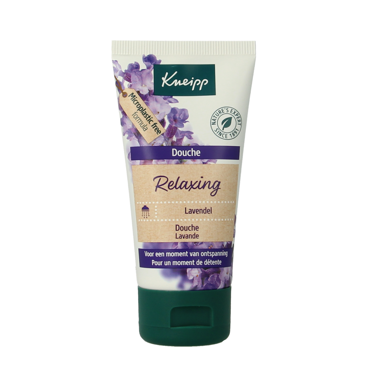 Kneipp Douche relaxing mini 50ml bottle, soothing bath and shower product with calming scent in a small plastic container.