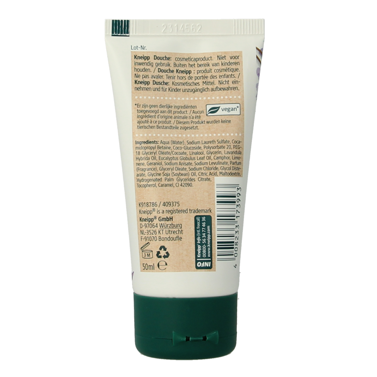 Kneipp Douche relaxing mini bottle, 50ml, for soothing bath and shower experience with natural ingredients.