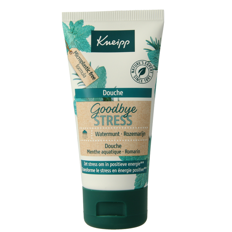 Kneipp Goodbye Stress douche mini 50ml bottle, calming body wash with soothing ingredients, for stress relief.