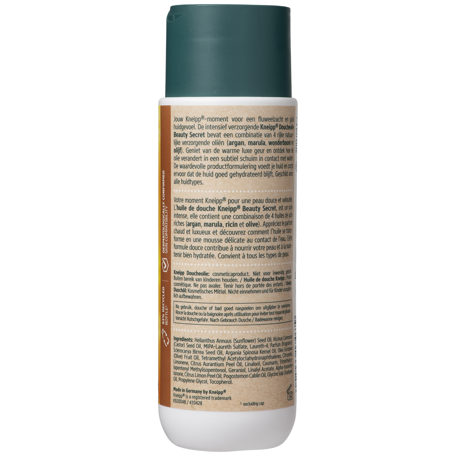 Kneipp Beauty Secret doucheolie in 200ml bottle, shower and bath oil with nourishing ingredients, displayed in a clear view.