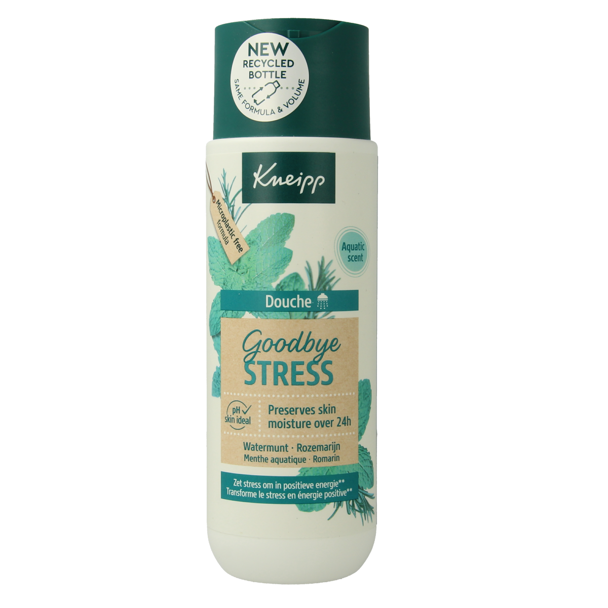 Kneipp Goodbye Stress douche bottle, 200ml, natural bath and shower product with calming ingredients.