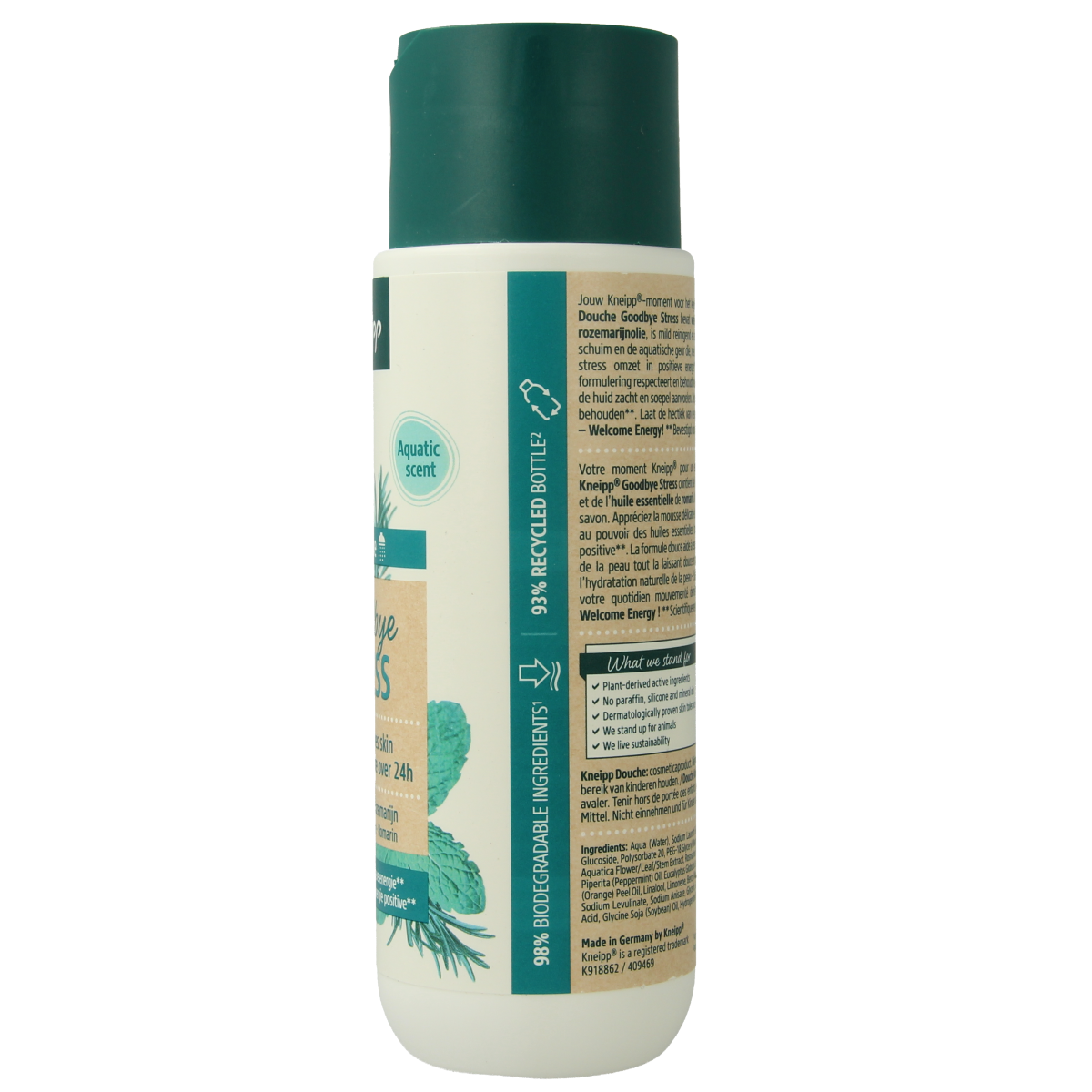 Kneipp Goodbye Stress douche bottle, 200ml, relaxing bath and shower product with calming ingredients.