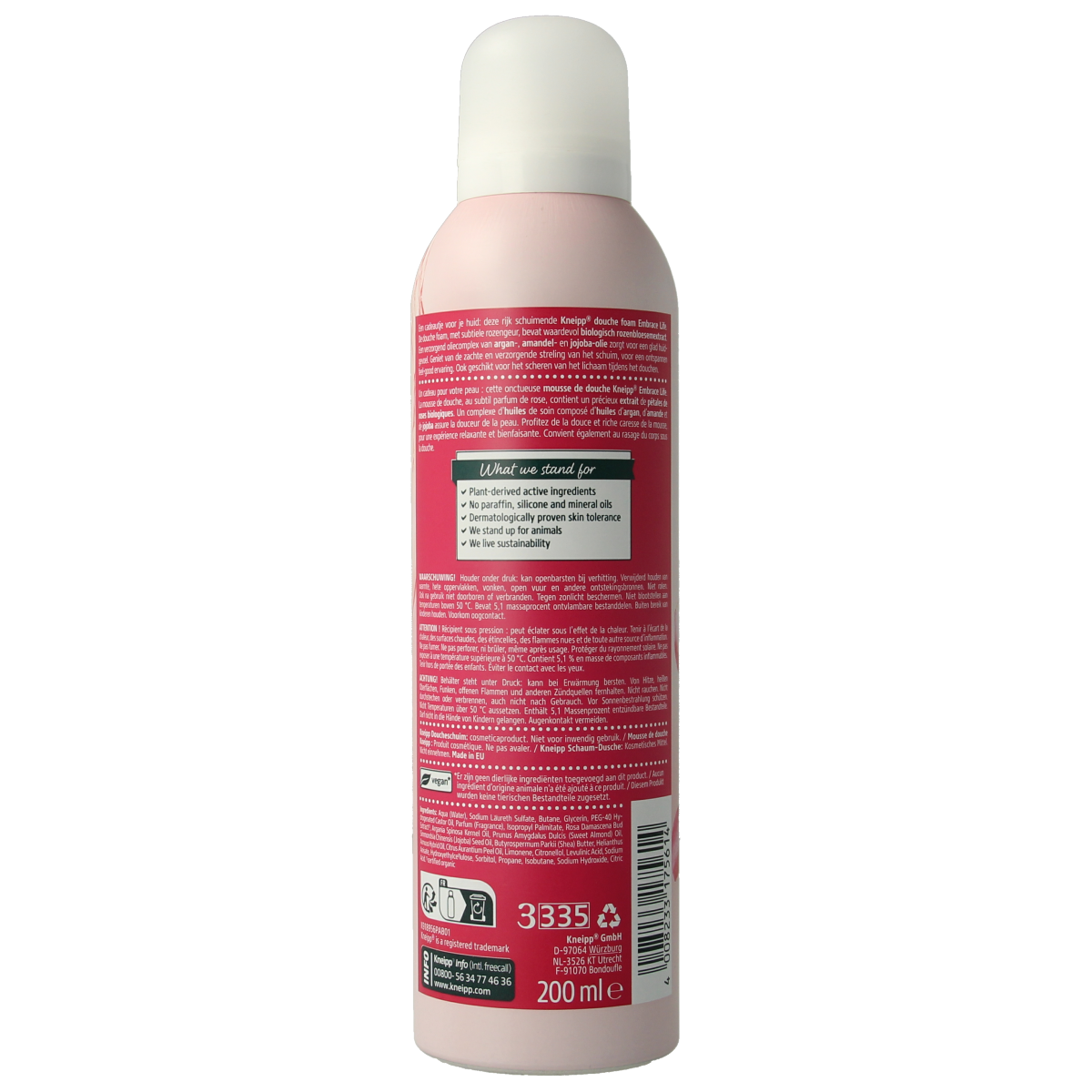 Kneipp Douche Foam Embrace Life 200ml bottle with white and green packaging, gentle shower foam for daily cleansing