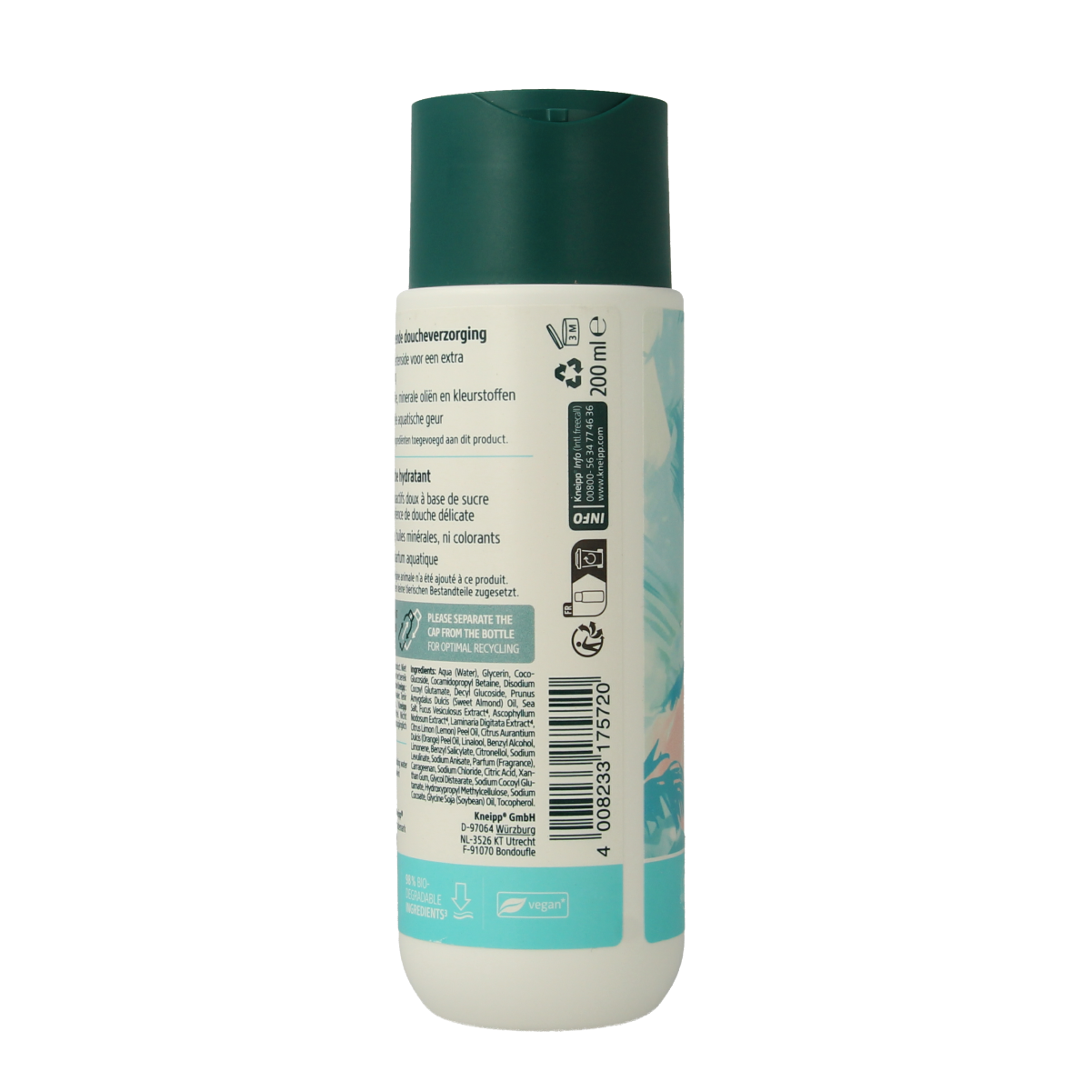 Kneipp Clean Beauty shower gel with algae and sea salt in 200ml bottle, ideal for refreshing body cleansing.