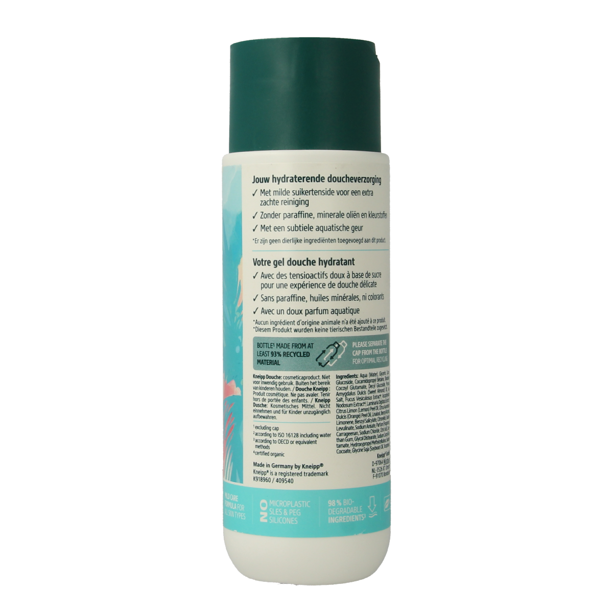 Kneipp Clean Beauty shower gel with algae and sea salt in a 200ml bottle, suitable for daily use.