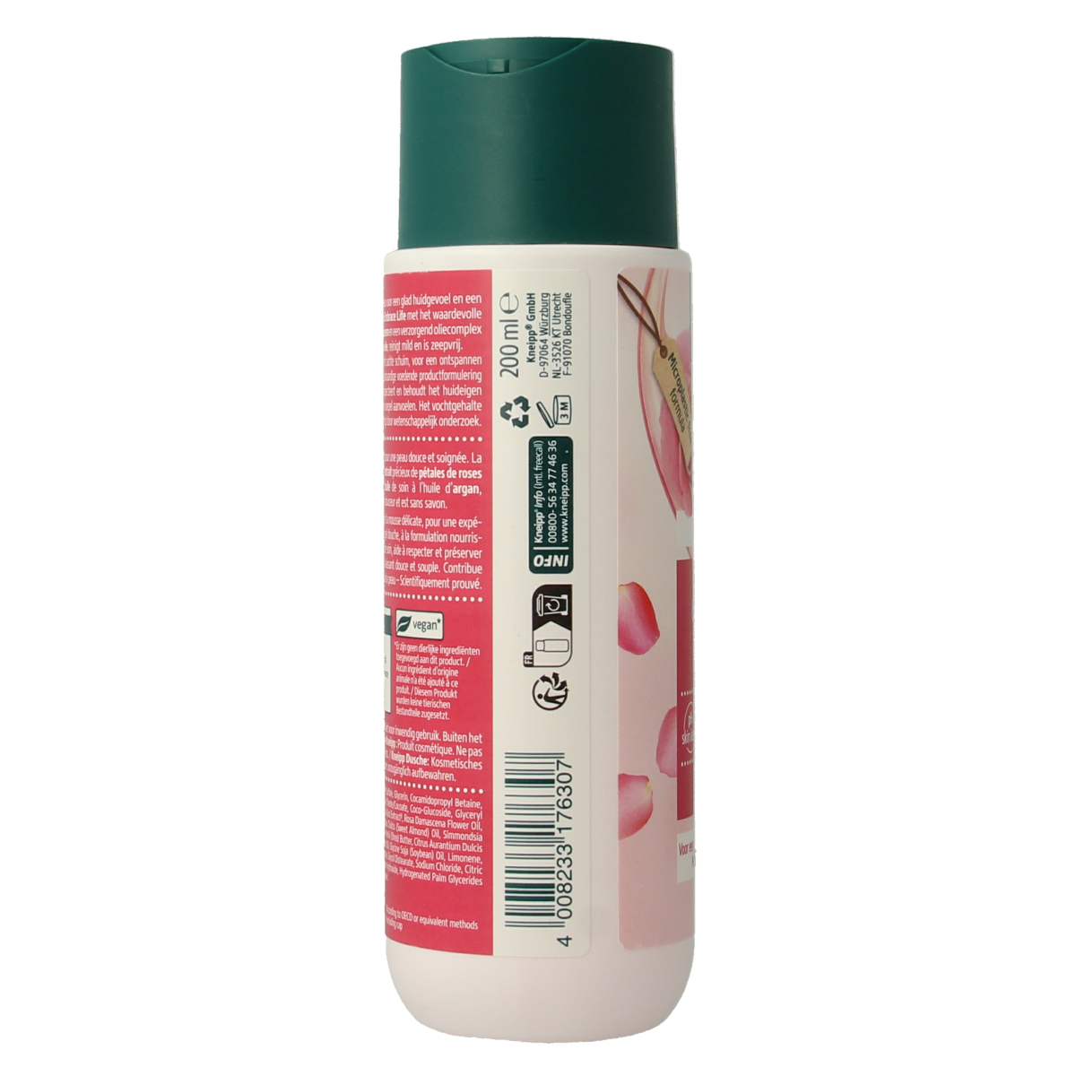 Kneipp Douche embrace life 200ml bottle, moisturizing bath and shower gel with natural ingredients, in a clear plastic bottle.
