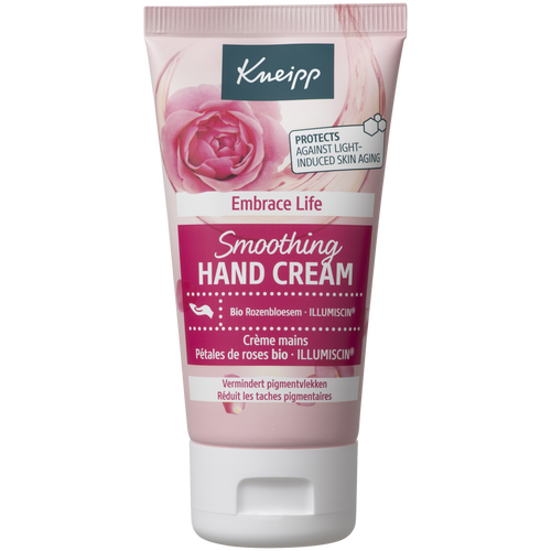 Kneipp Handcreme embrace life 50ml, moisturizing hand cream with natural ingredients, in a white tube with blue accents.