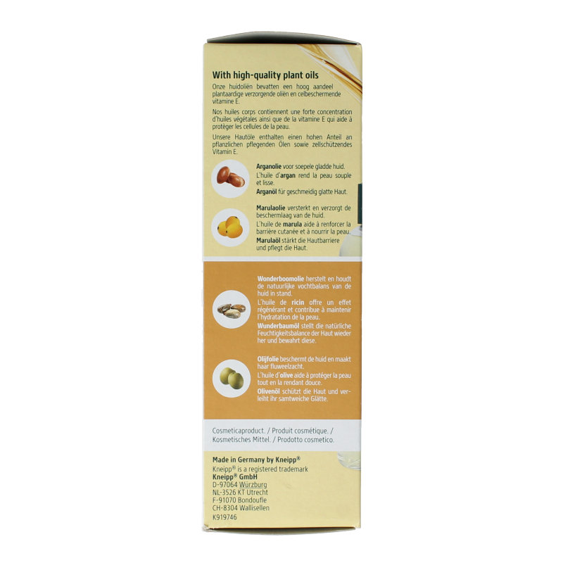 Kneipp Body Oil Beauty Secret 100ml in a clear bottle, showing the nourishing oil with a golden hue for skincare.