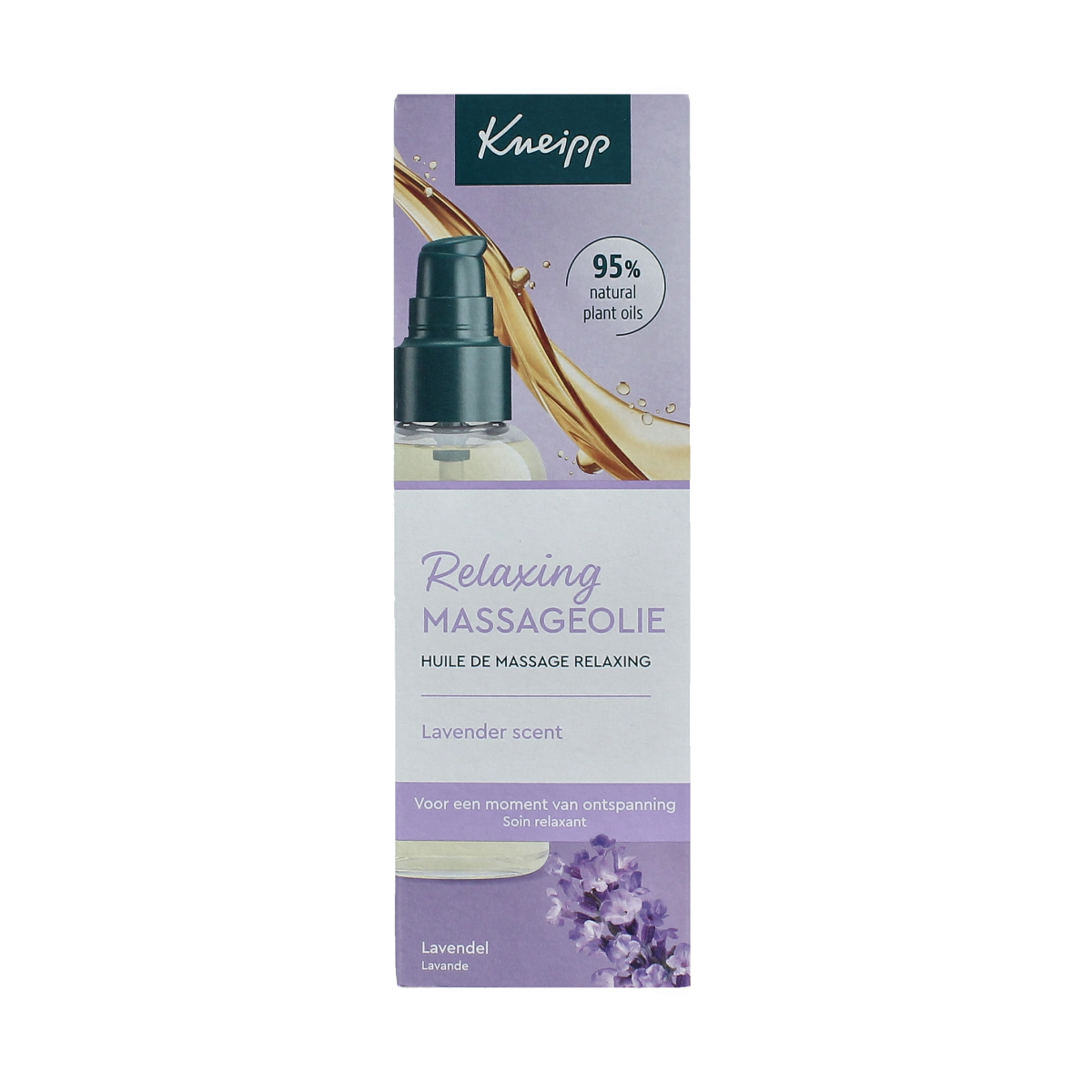 Kneipp Relaxing Lavender Massage Oil in a 100ml bottle, ideal for body care and relaxation with calming lavender scent.