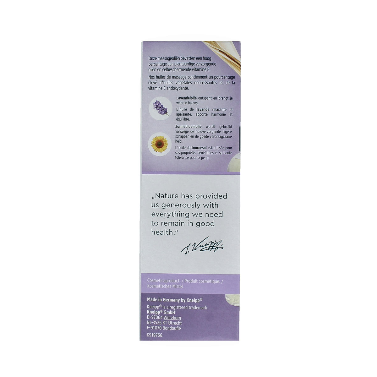 Kneipp relaxing lavender massage oil in a 100ml bottle, ideal for soothing body care and relaxation.