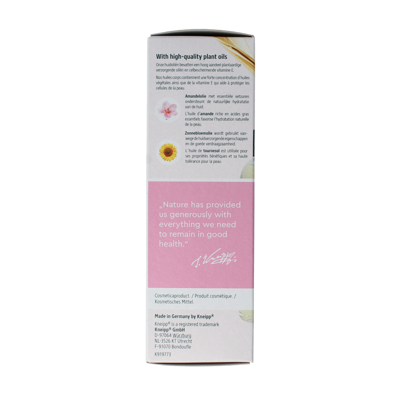 Kneipp soft skin body oil in a 100ml bottle, natural skincare product for nourishing and moisturizing the skin.