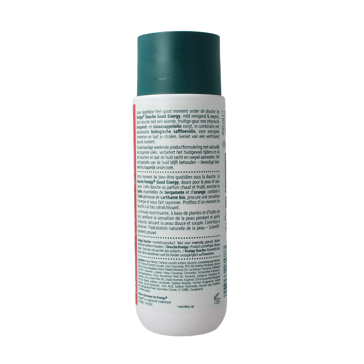 Kneipp Good Energy shower gel in 200ml bottle, with refreshing and invigorating scent, suitable for daily use.