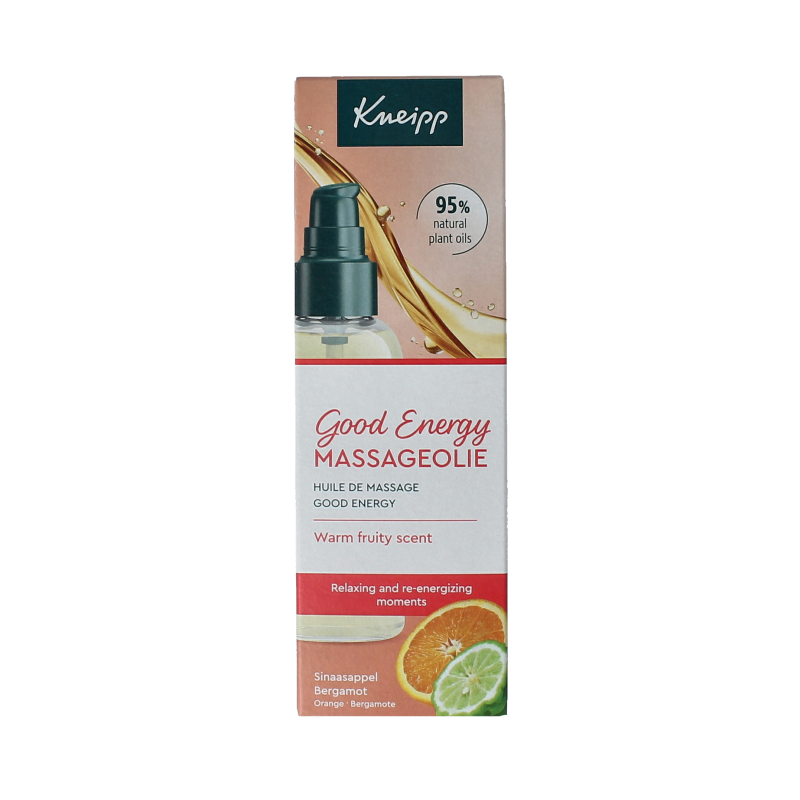 Kneipp Good Energy massage oil in 100ml bottle, natural body care product with essential oils for revitalizing massage therapy.