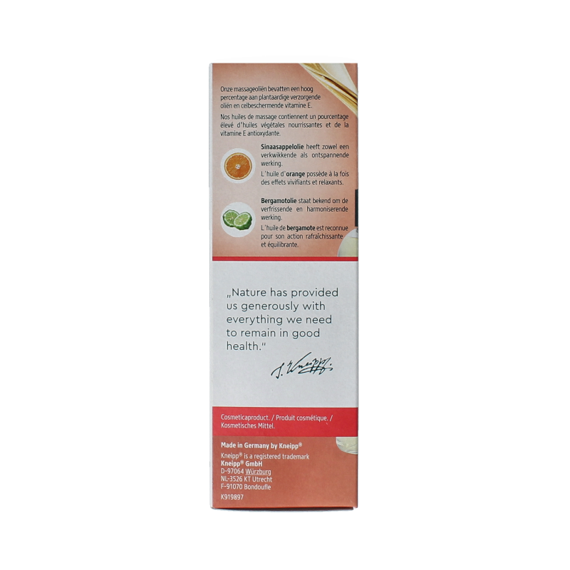 Kneipp Good Energy massage oil in a 100ml bottle, natural body care product for revitalizing massage sessions.