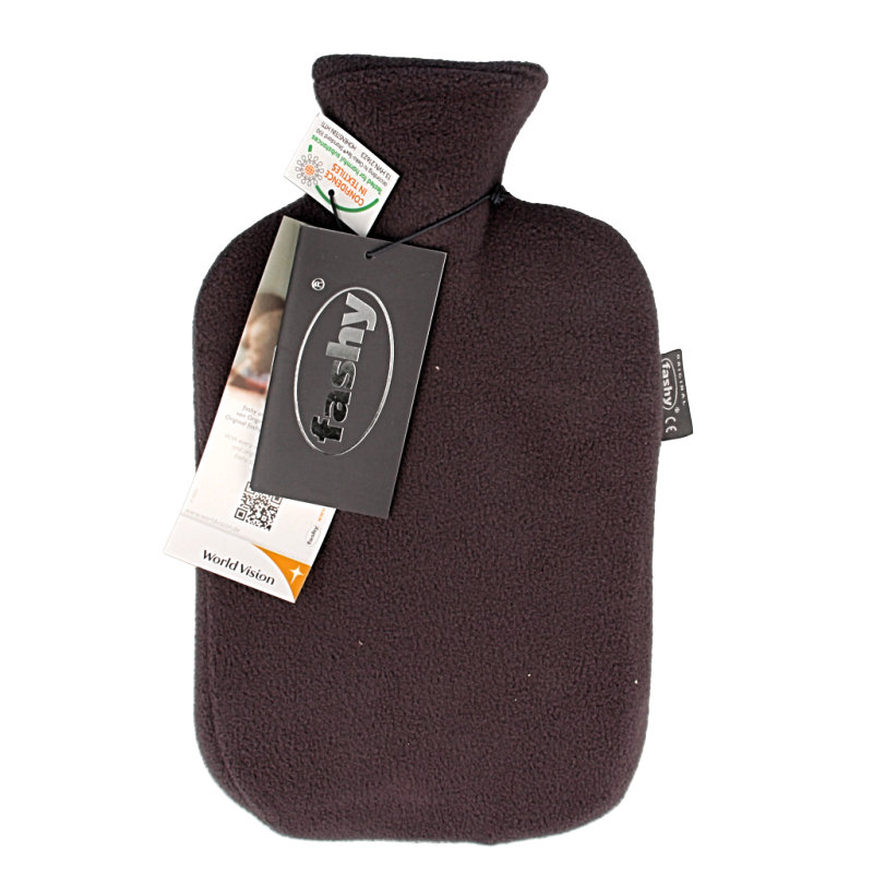 Fashy 2-liter antraciet kruiken with overtrek, soft fabric cover for heat retention and comfort.